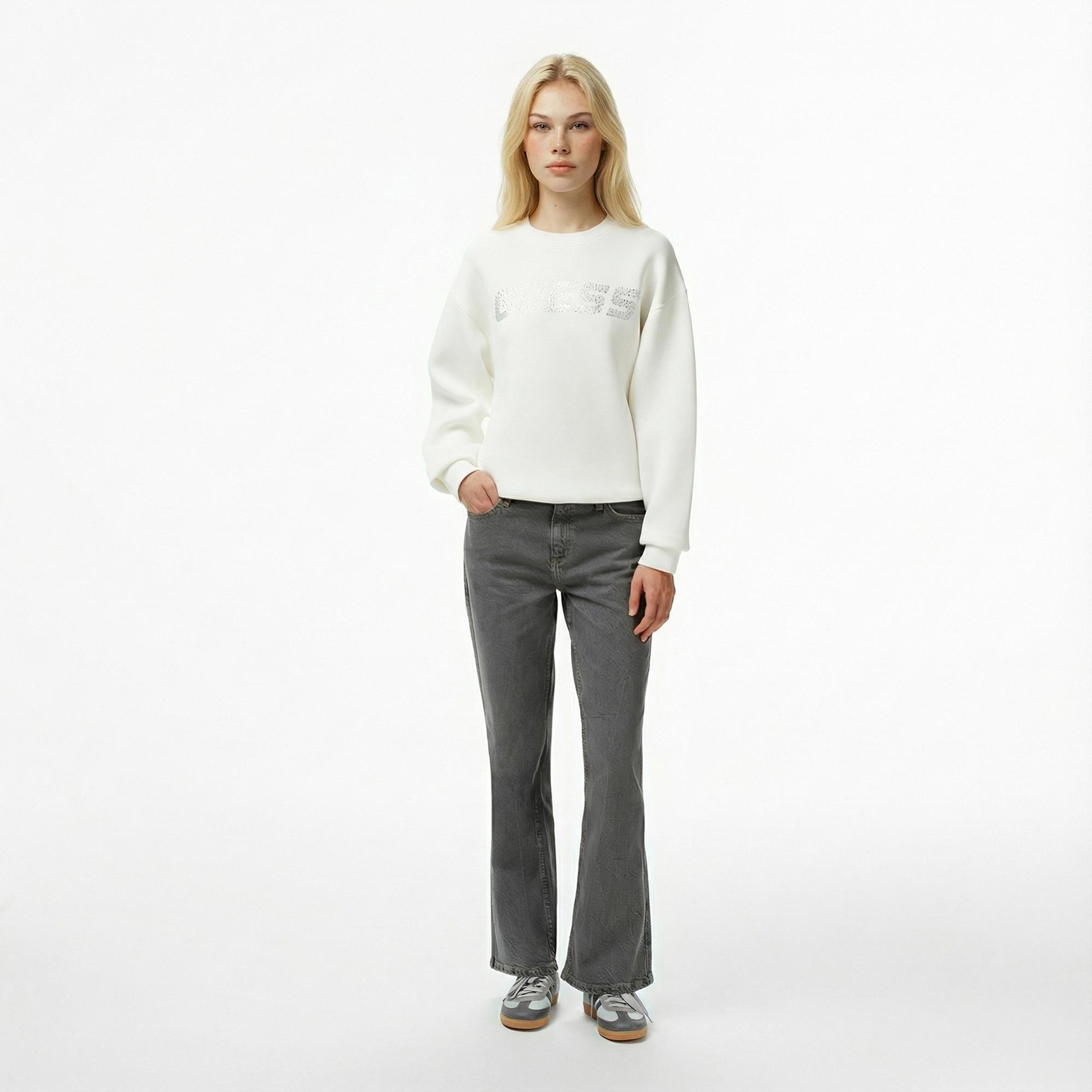 Guess Cecilia Scuba Kadın Beyaz Sweatshirt