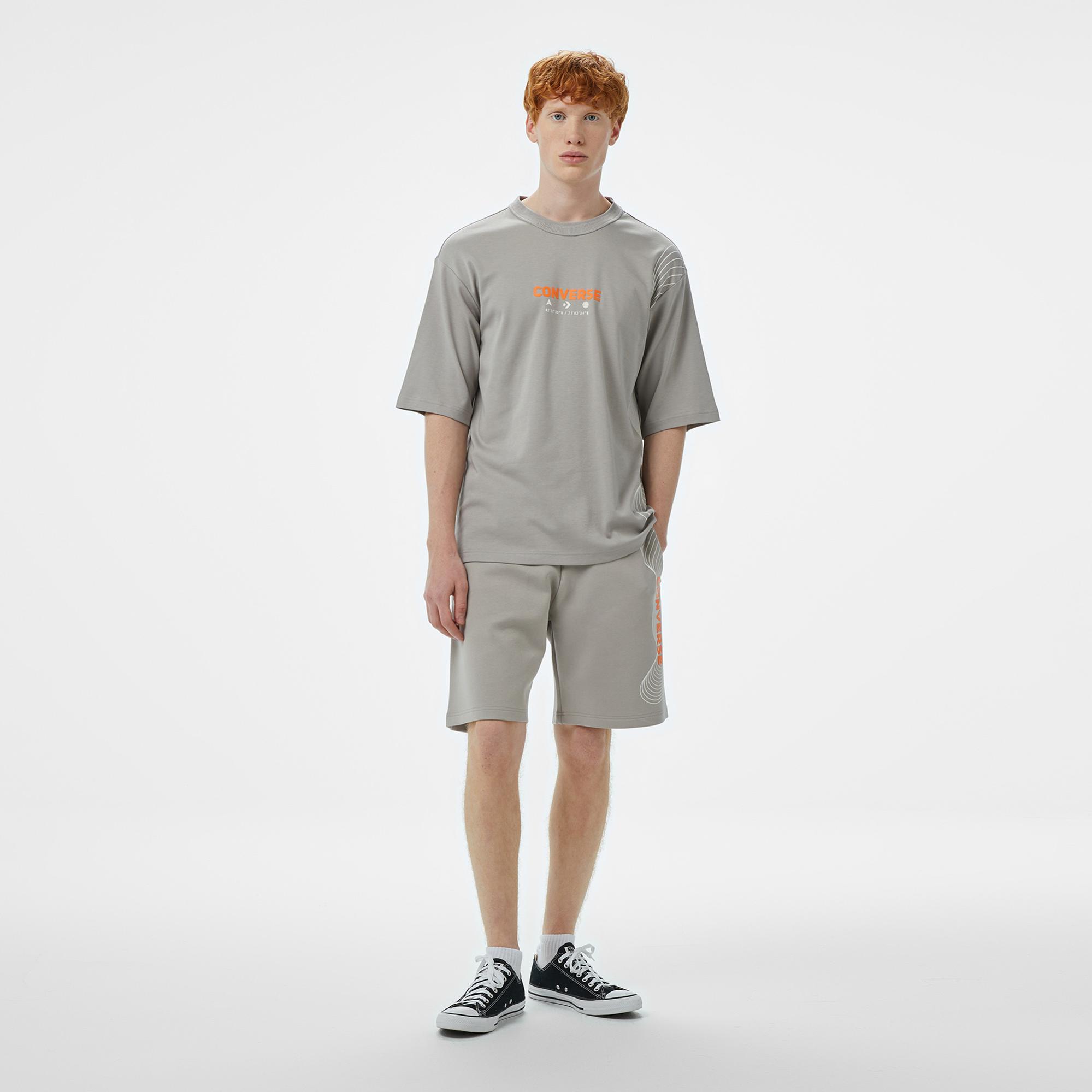 Converse Baskılı Erkek Oversize Fit Gri Şort