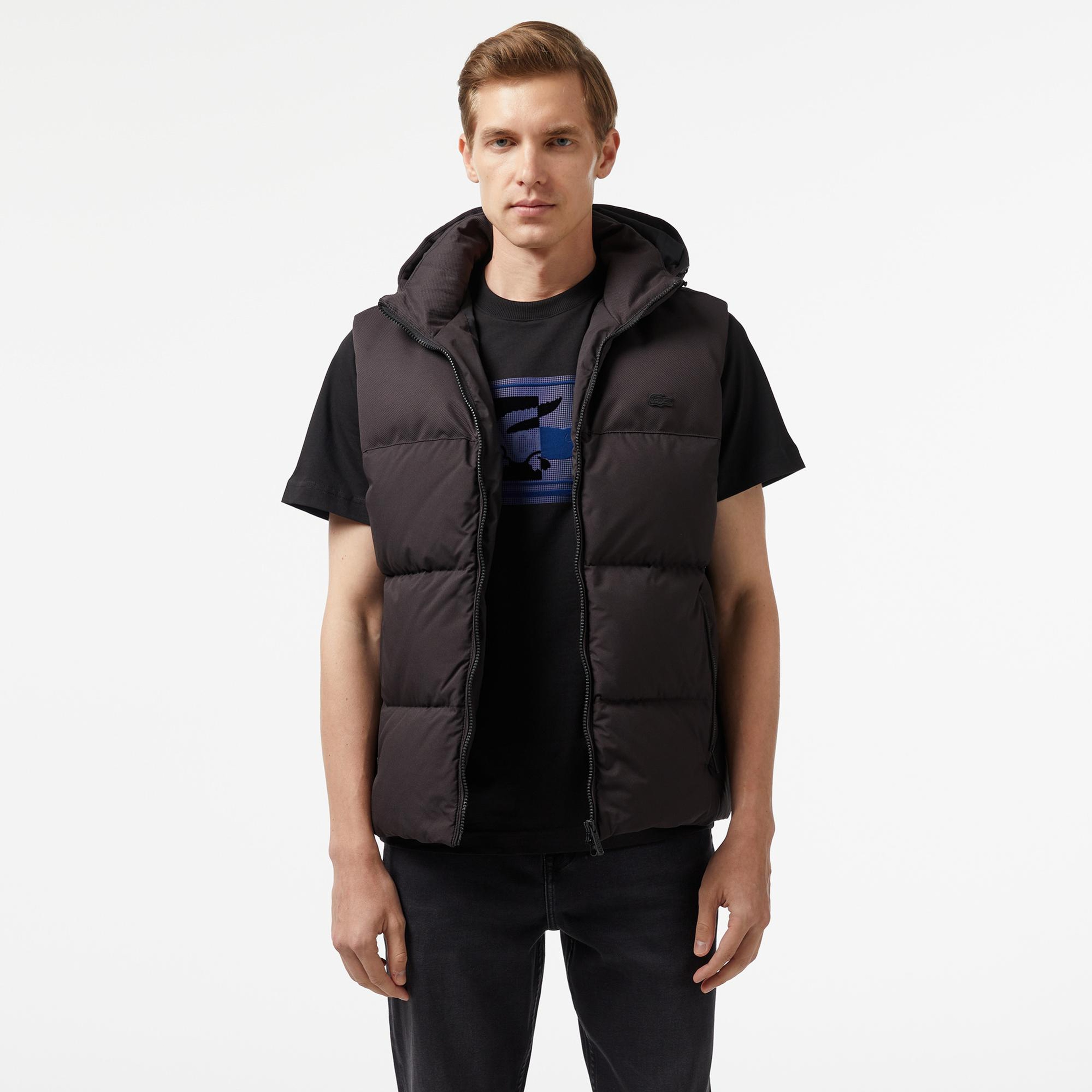 Lacoste Erkek Kapüşonlu Kapitone Siyah Yelek