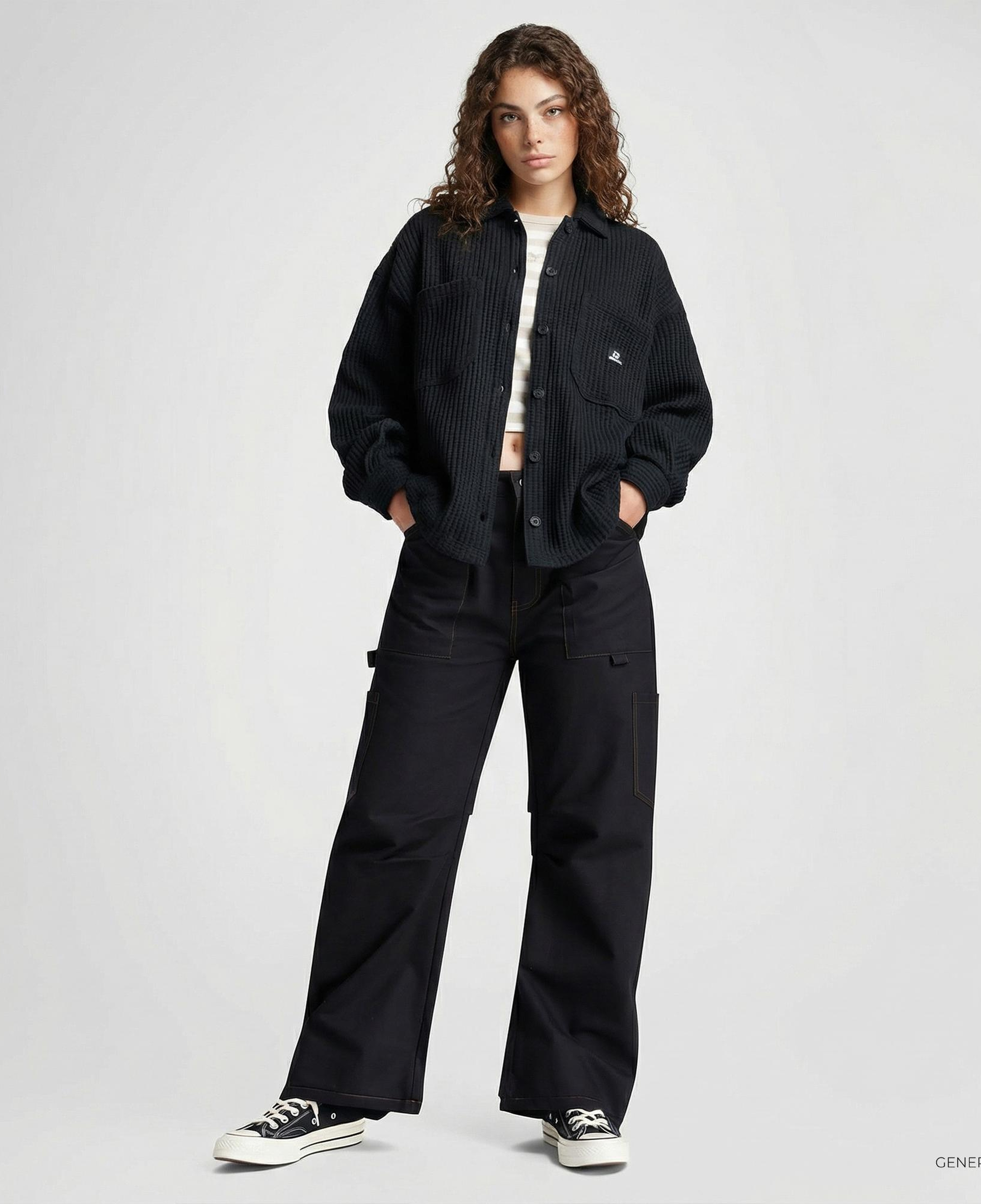 Converse Kadın Oversize Fit Siyah Gömlek