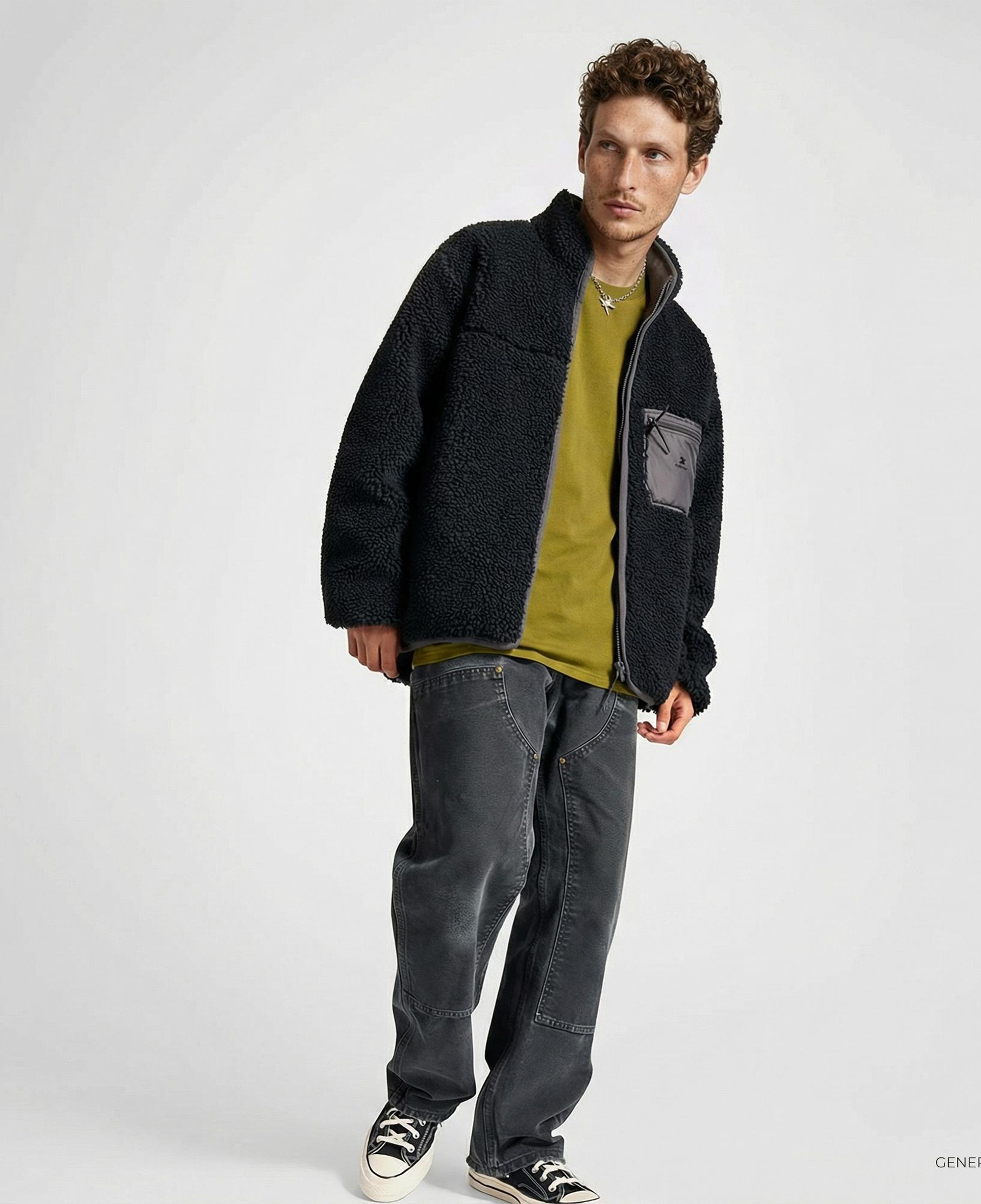 Converse Erkek Dik Yaka Çift Taraflı Siyah Mont