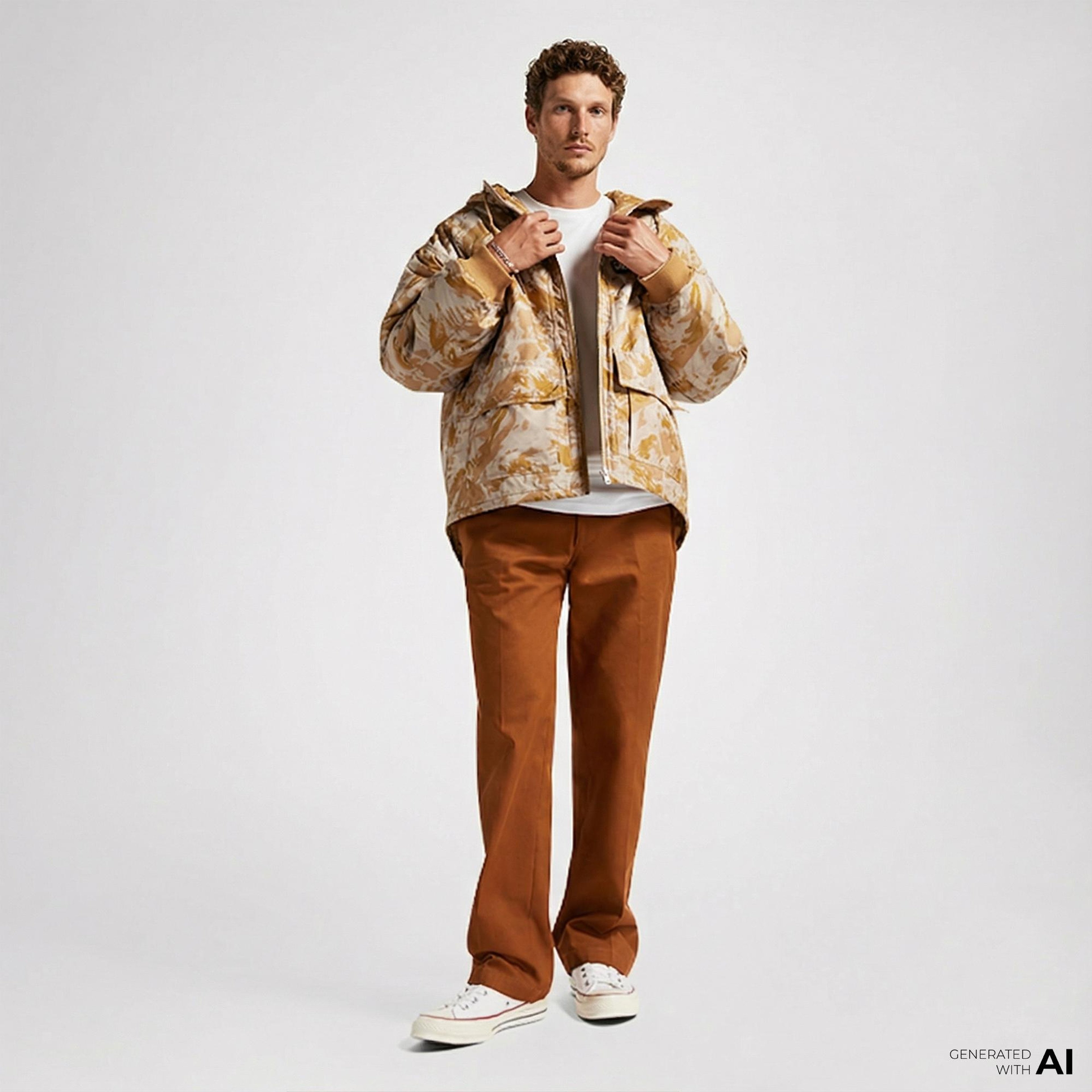 Converse Kamuflaj Desenli Standart Fit Erkek Hardal Ceket