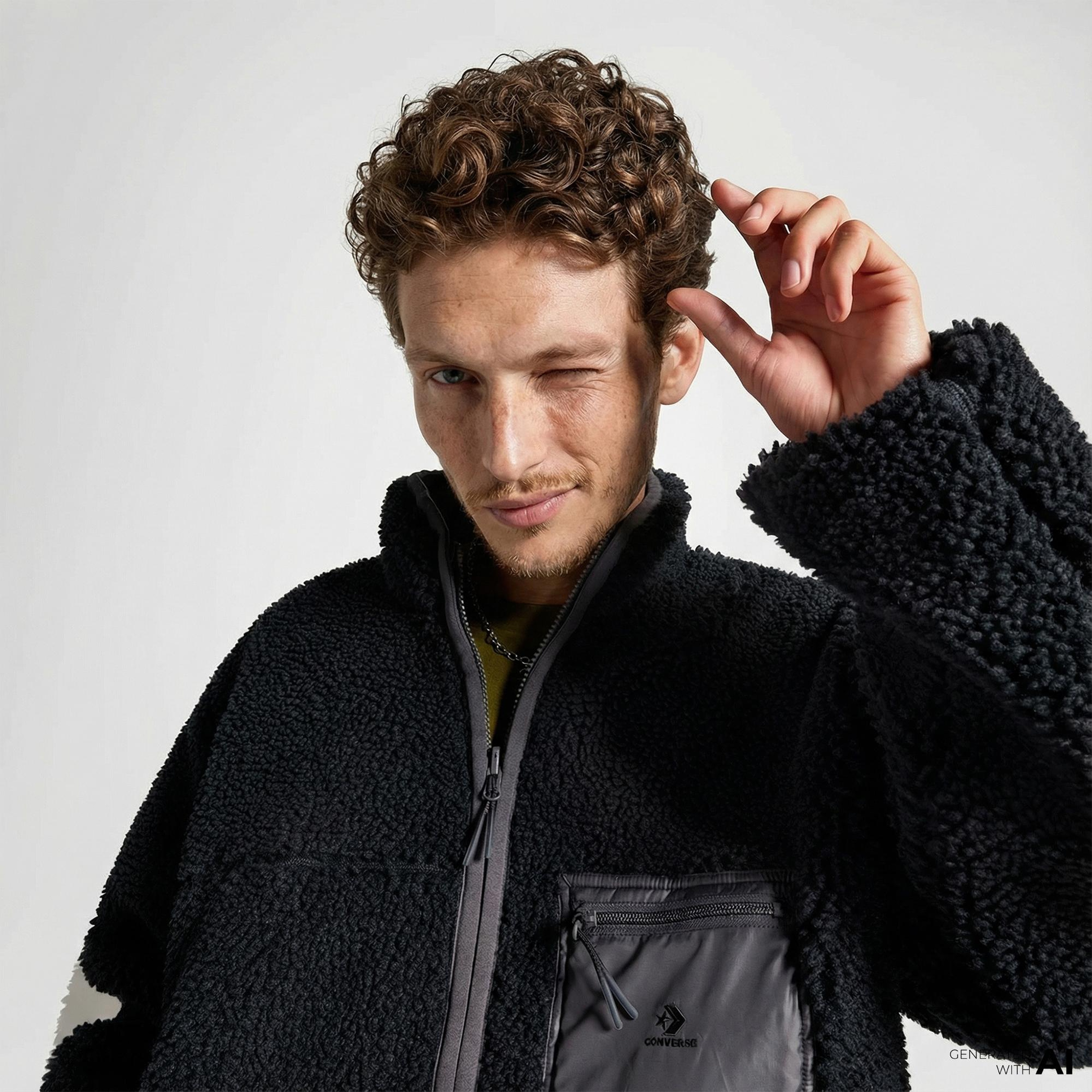 Converse Erkek Dik Yaka Çift Taraflı Siyah Mont