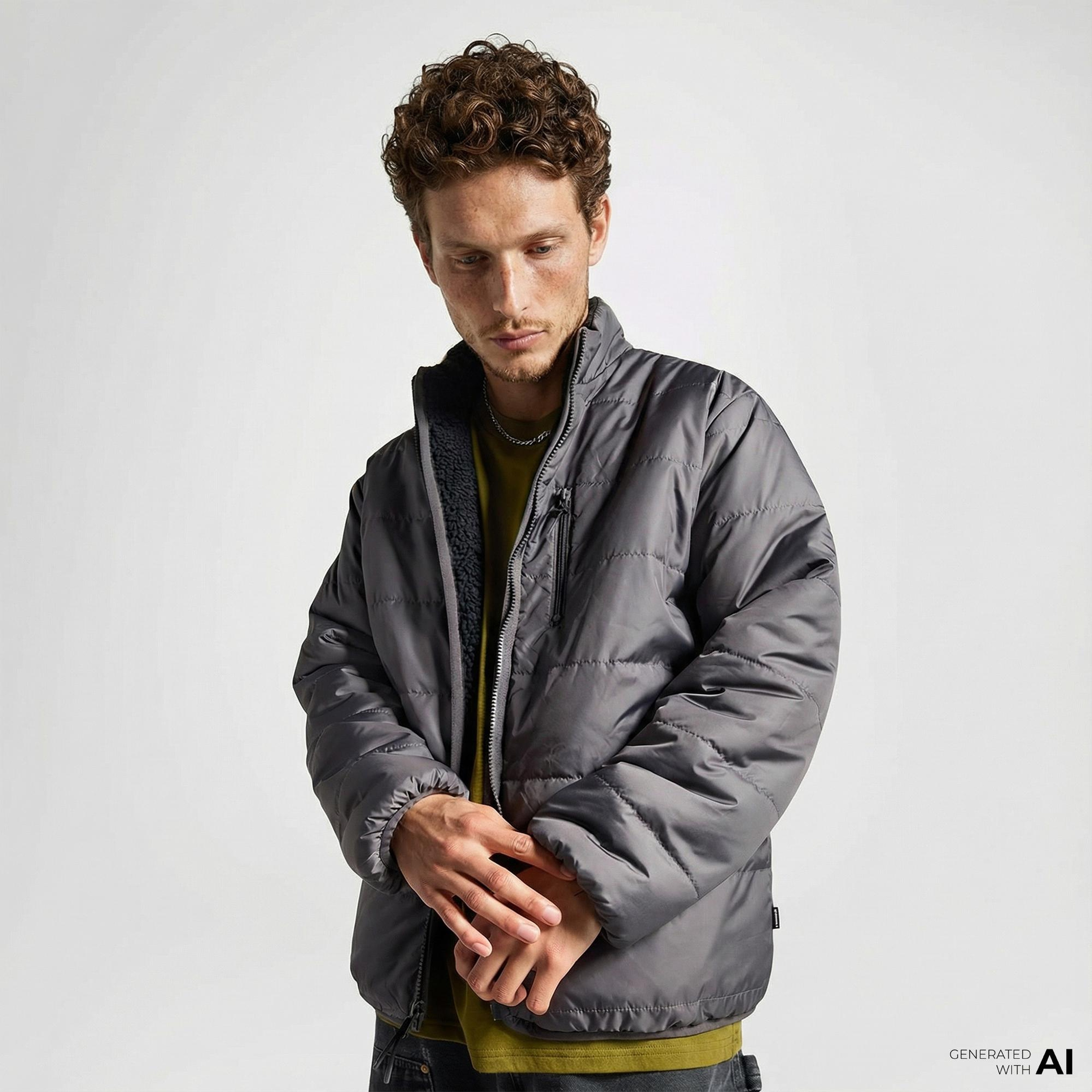 Converse Erkek Dik Yaka Çift Taraflı Siyah Mont