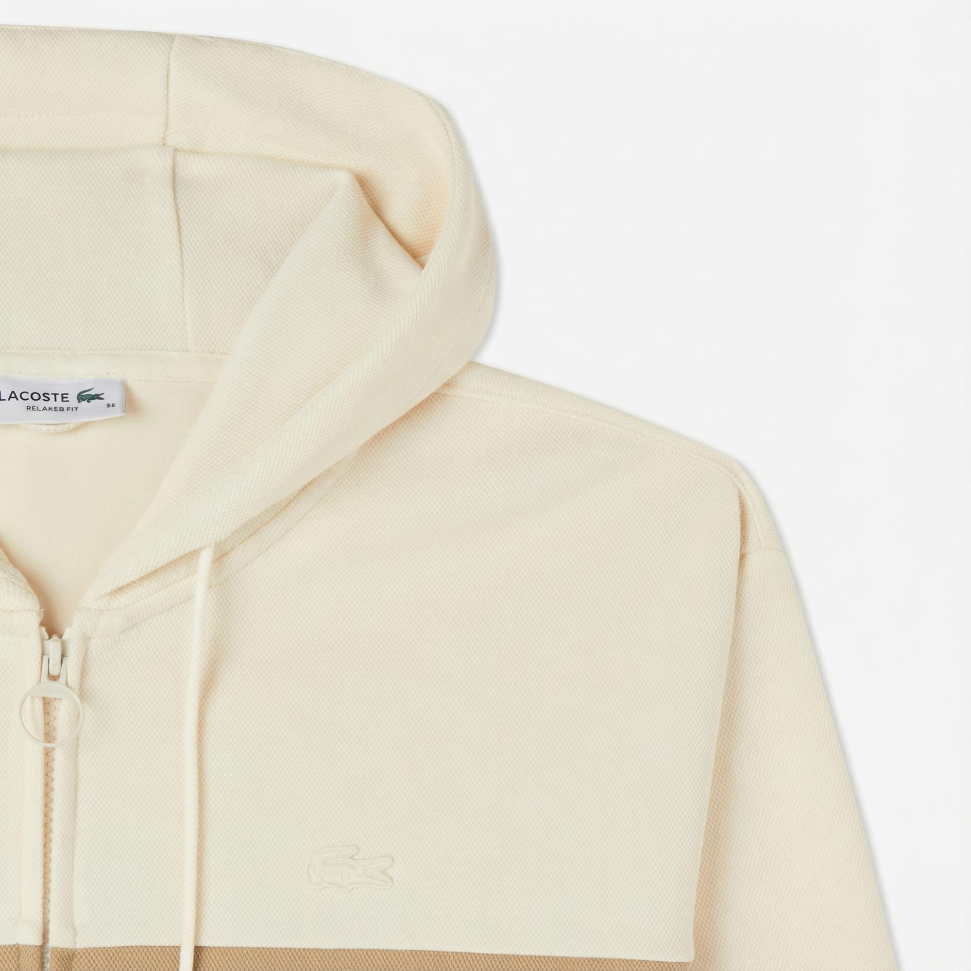 Lacoste Kadın Relaxed Fit Kapüşonlu Renk Bloklu Krem Sweatshirt