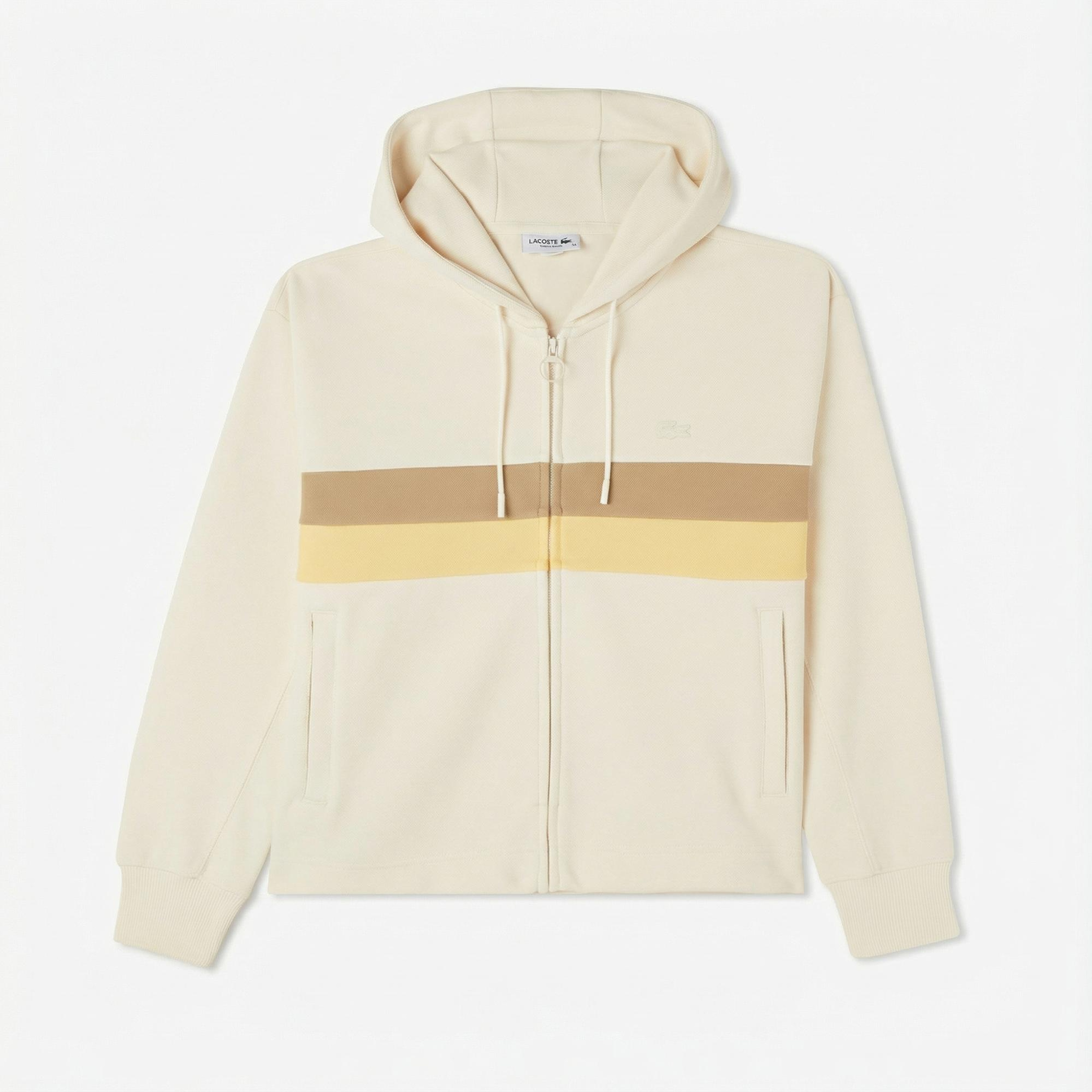 Lacoste Kadın Relaxed Fit Kapüşonlu Renk Bloklu Krem Sweatshirt