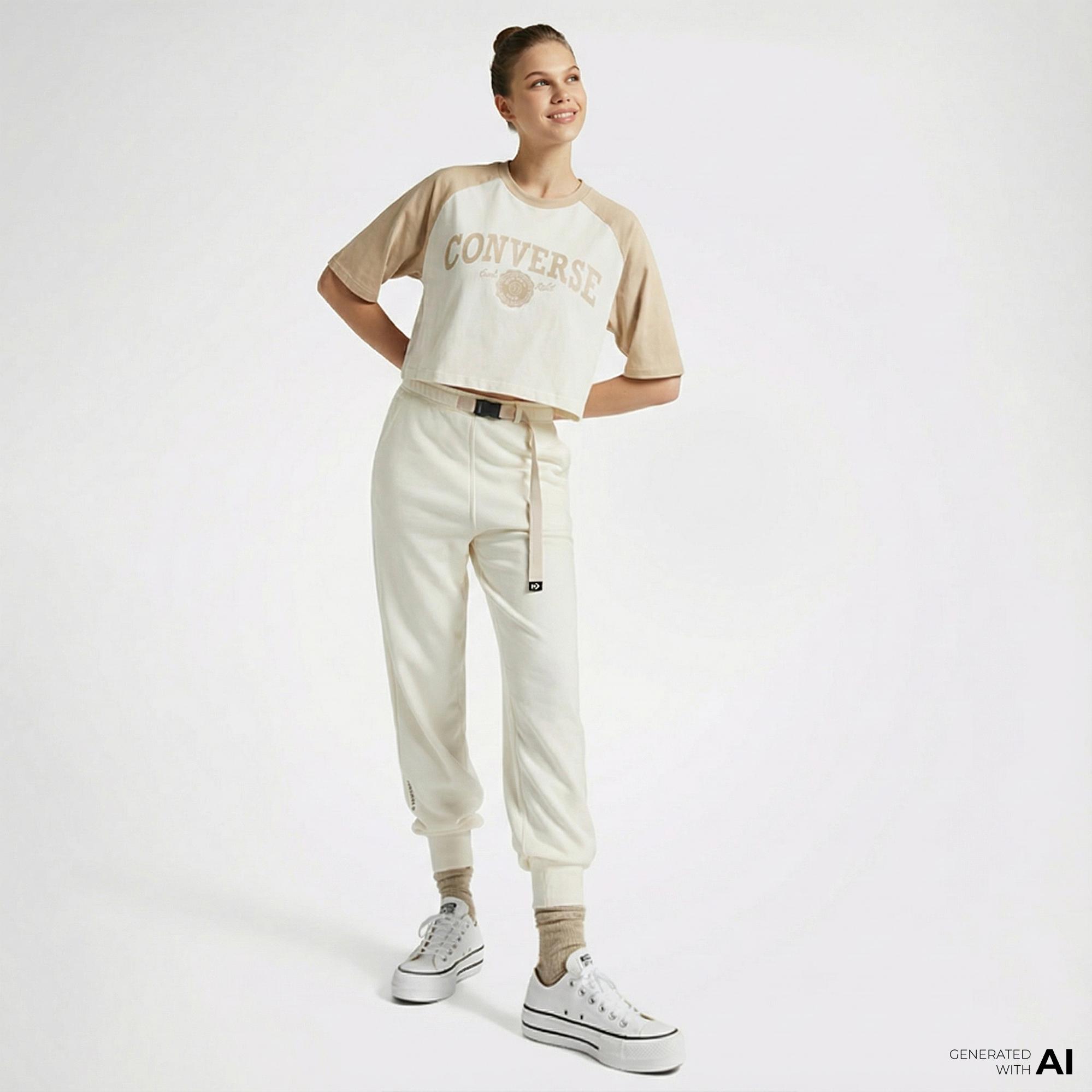 Converse Retro Cropped Kadın Krem T-Shirt