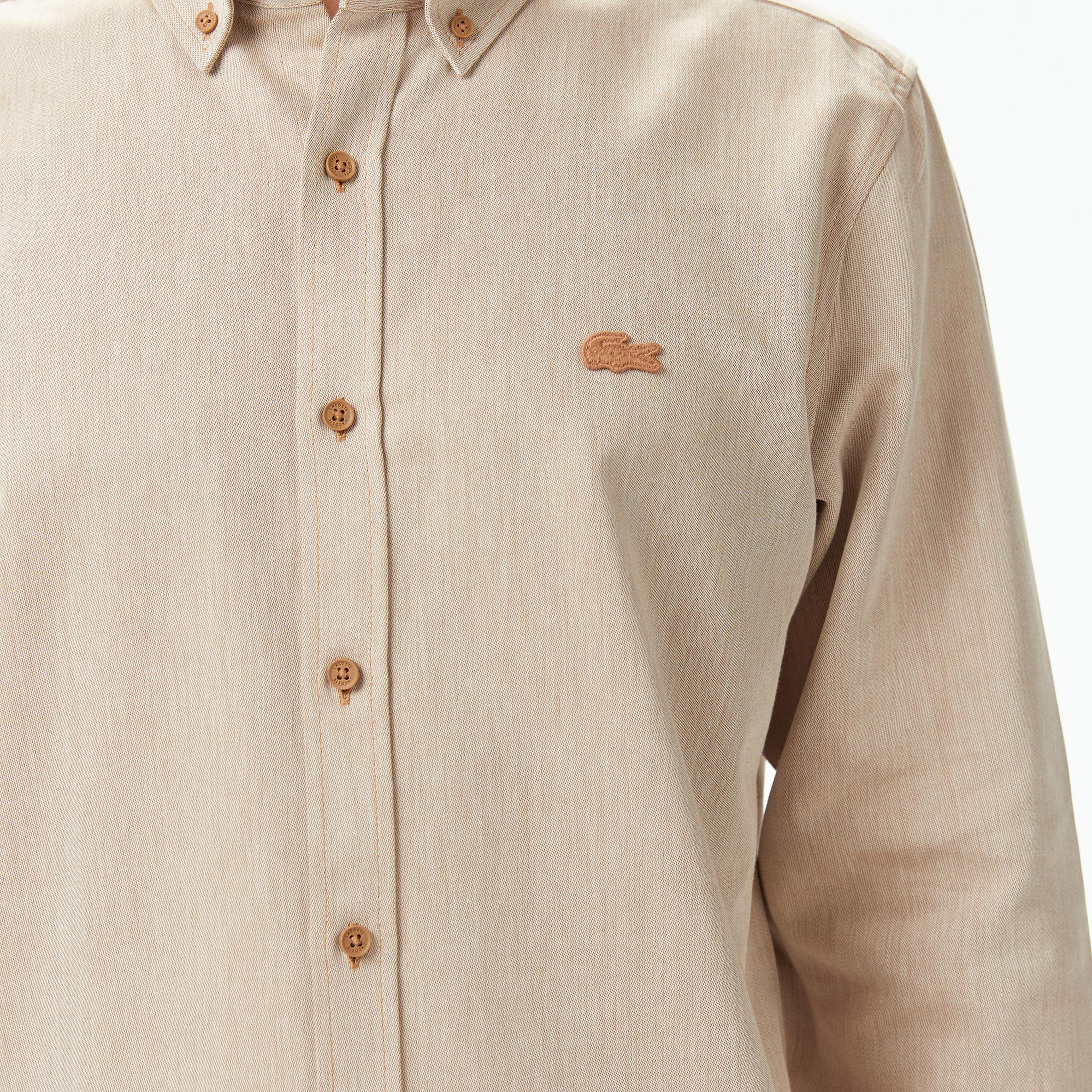 Lacoste Erkek Regular Fit Düğmeli Yaka Bej Gömlek