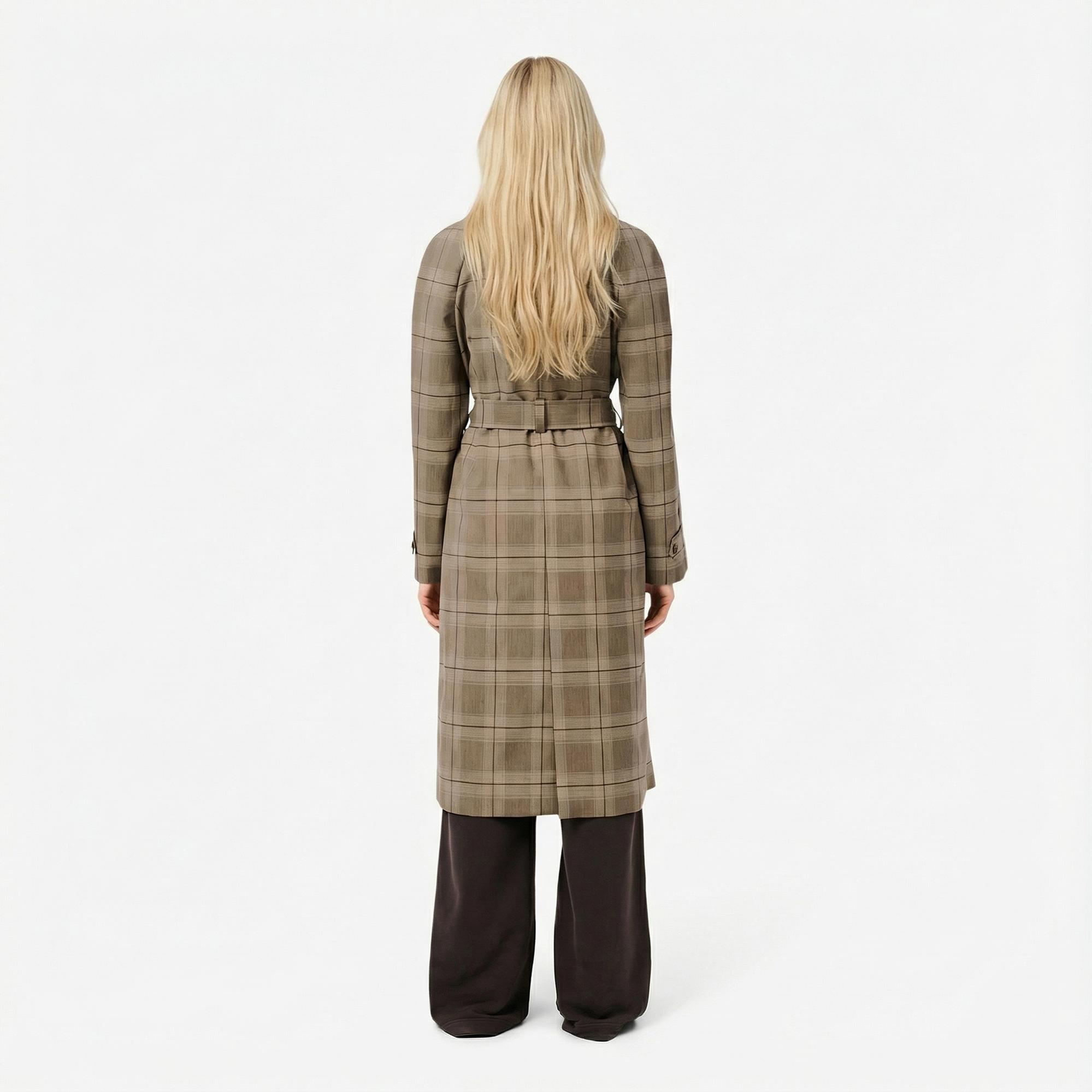 Lacoste Kadın Relaxed Fit Ekose Bej Kaban