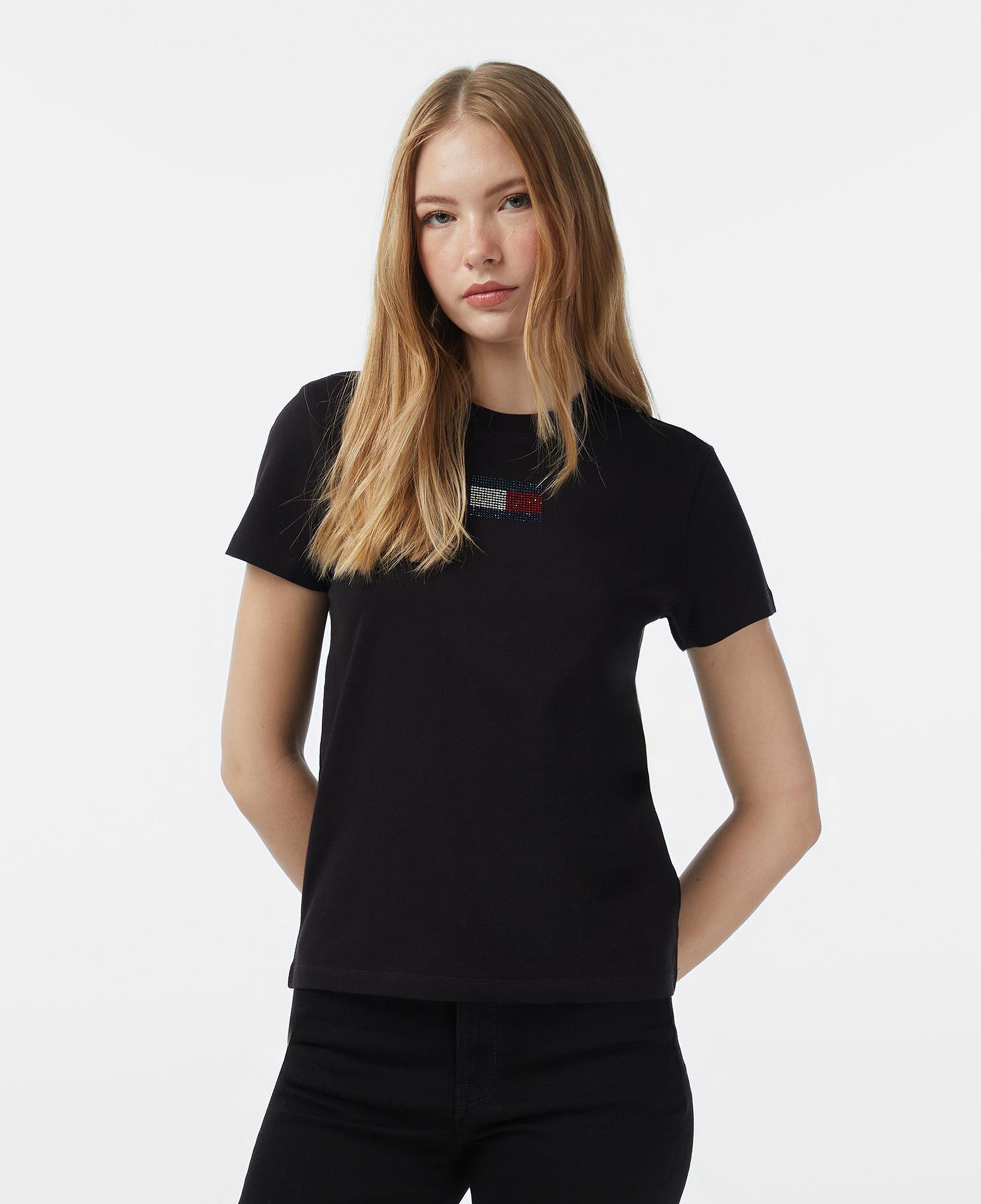 Tommy Jeans Regular Party Flag Kadın Siyah T-Shirt