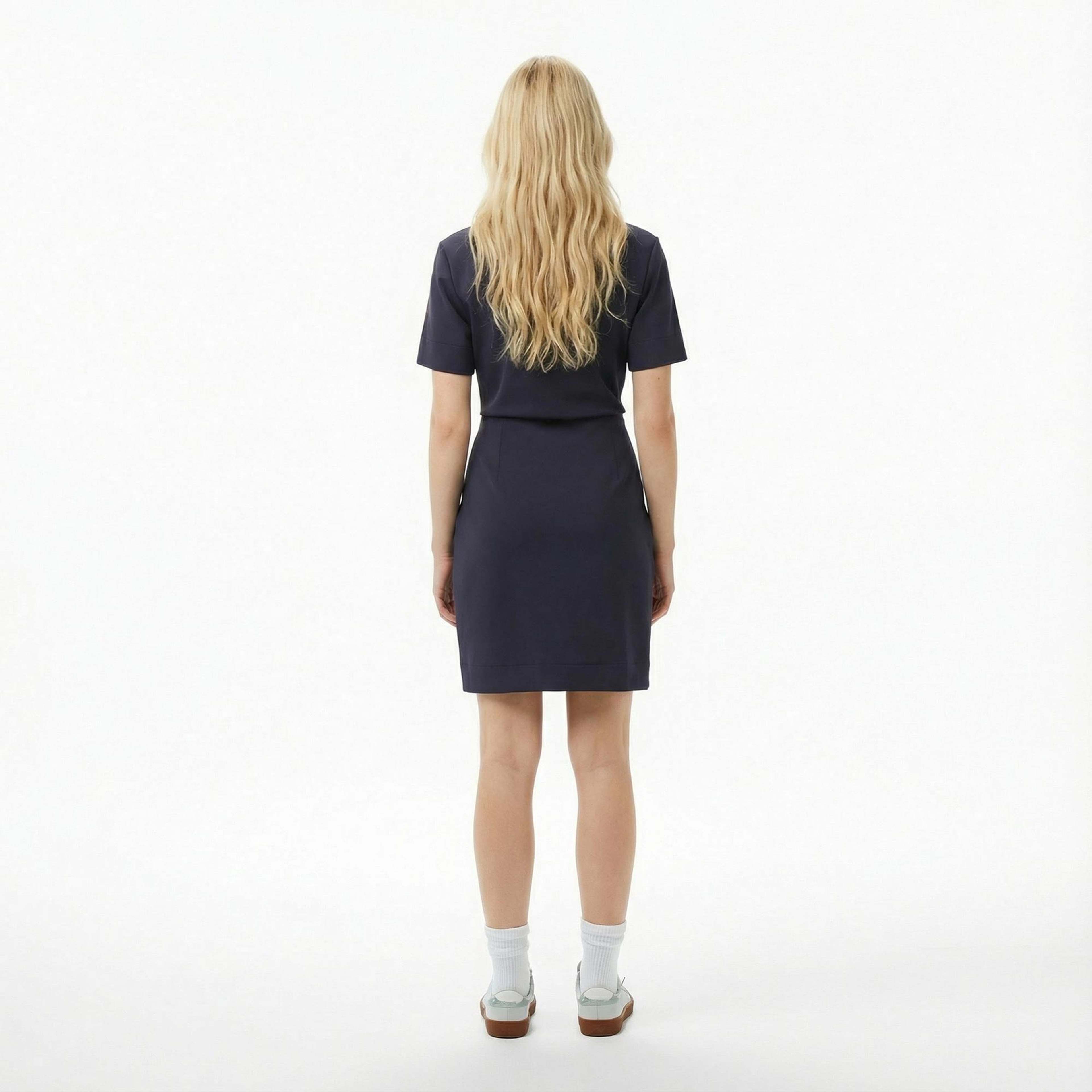 Lacoste Kadın Classic Fit Kısa Kollu Dik Yaka Koyu Mavi Elbise