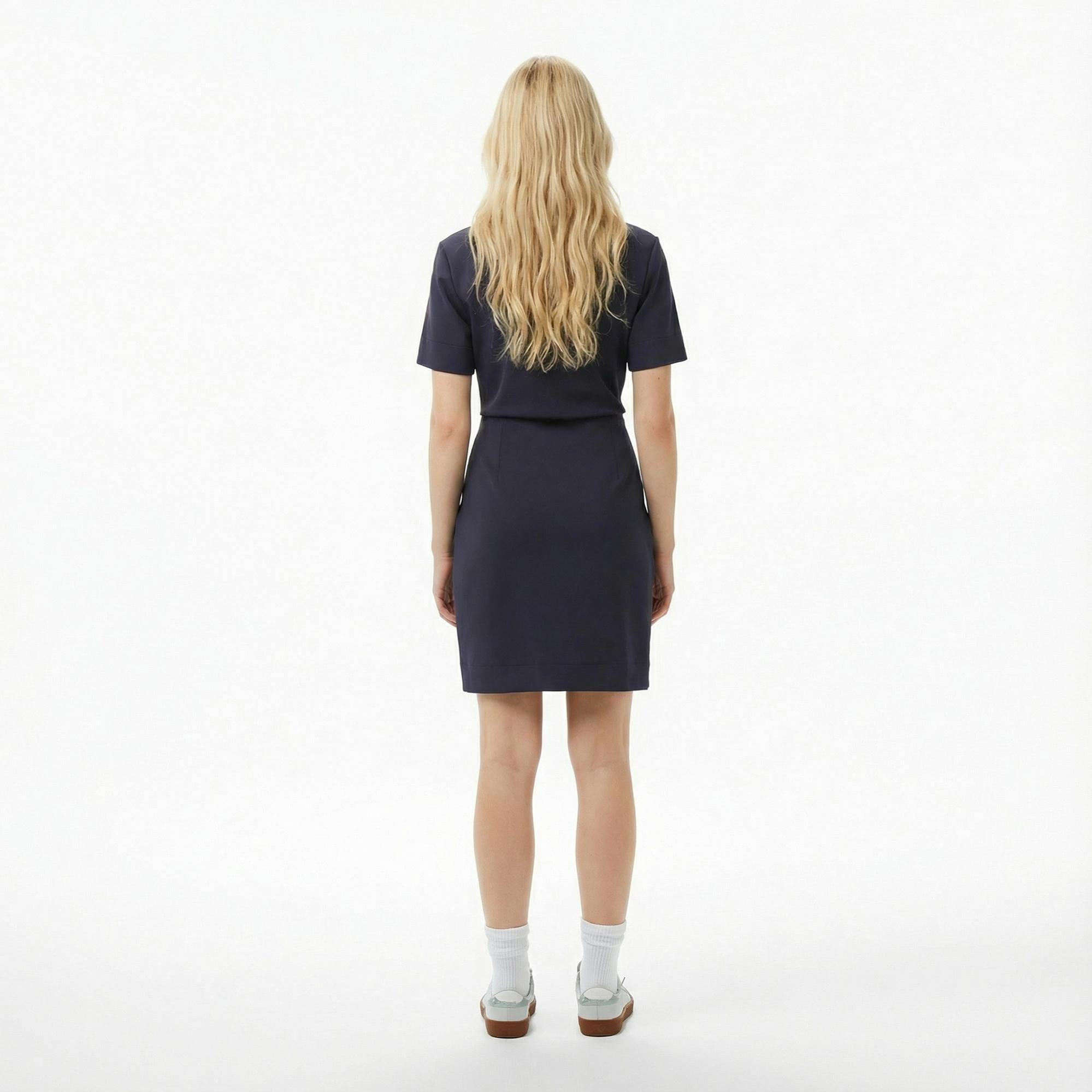 Lacoste Kadın Classic Fit Kısa Kollu Dik Yaka Koyu Mavi Elbise