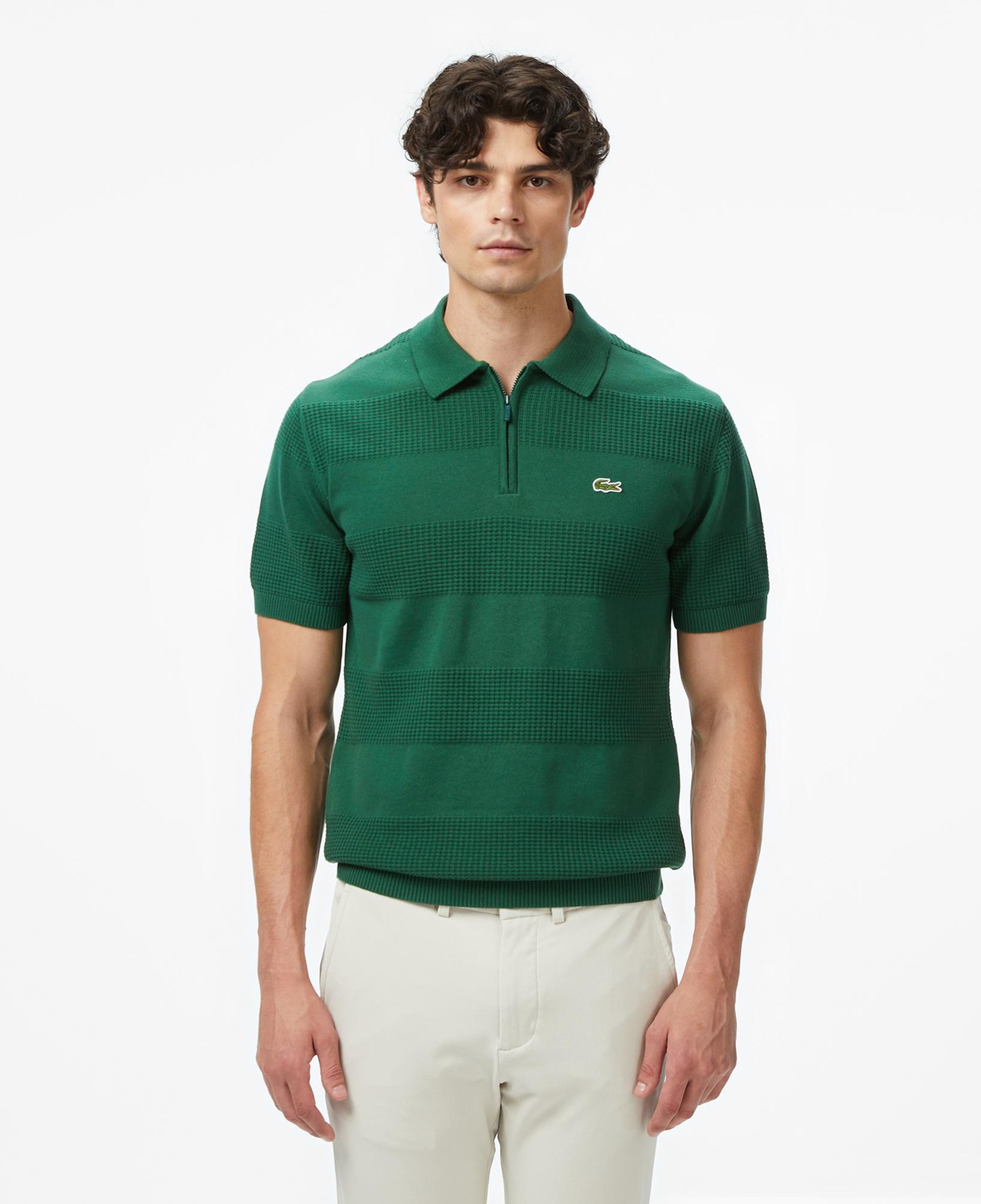 Lacoste Erkek Classic Fit Kısa Kollu Polo Yaka Desenli Yeşil Triko