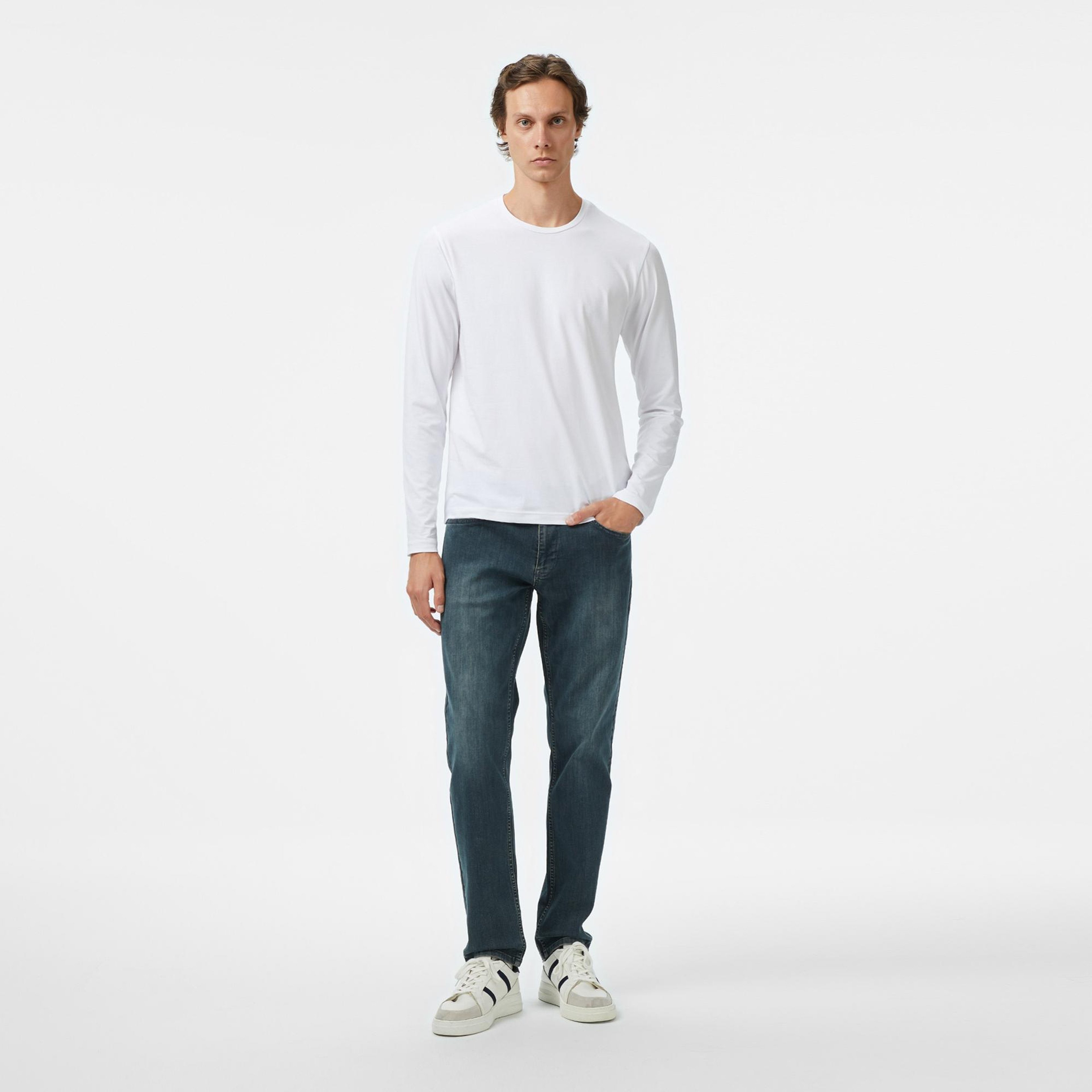 Nautica Erkek Beyaz Classic Fit Uzun Kollu T-Shirt