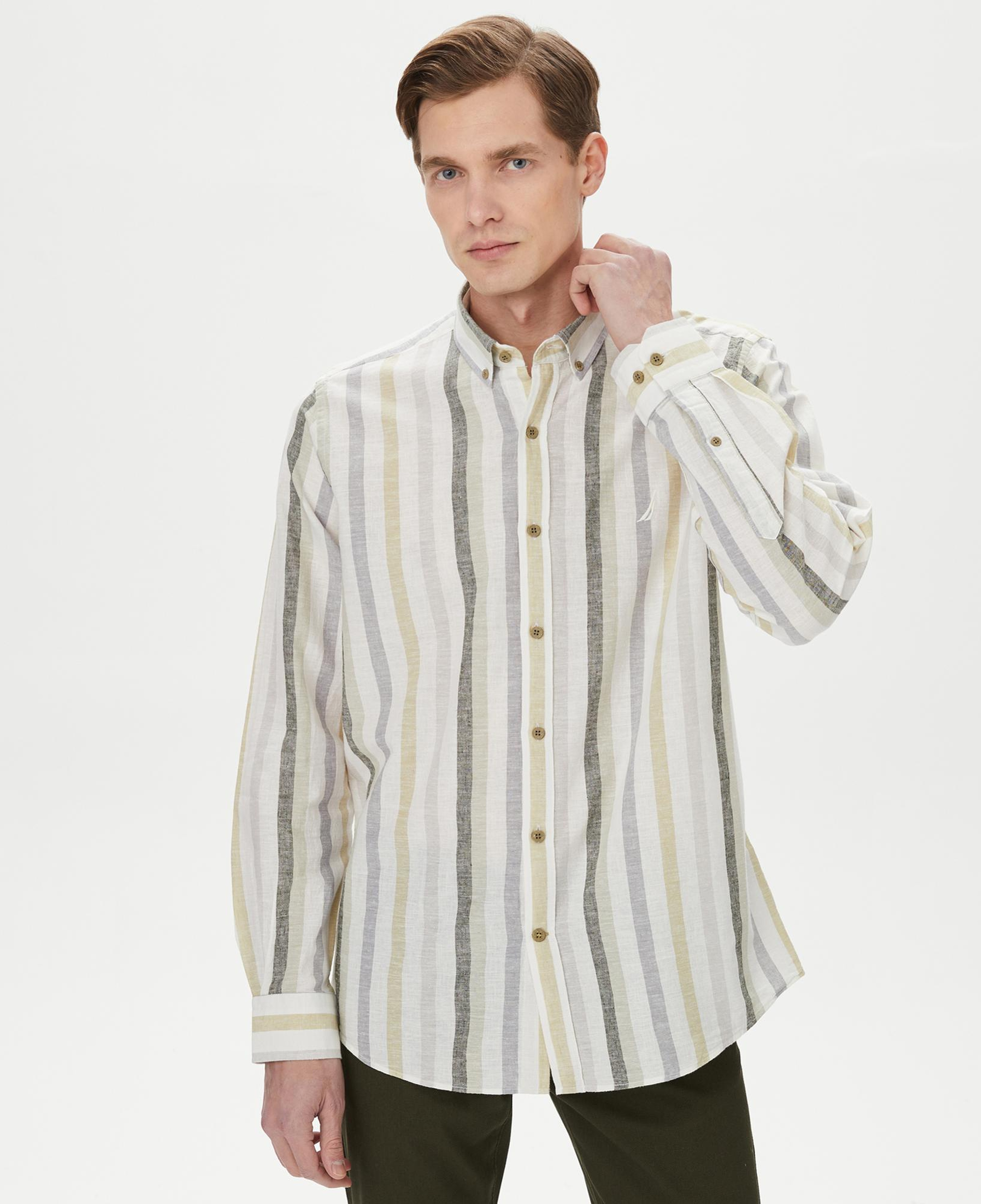 Nautica Erkek Yeşil Classic Fit Uzun Kollu Çizgili Gömlek