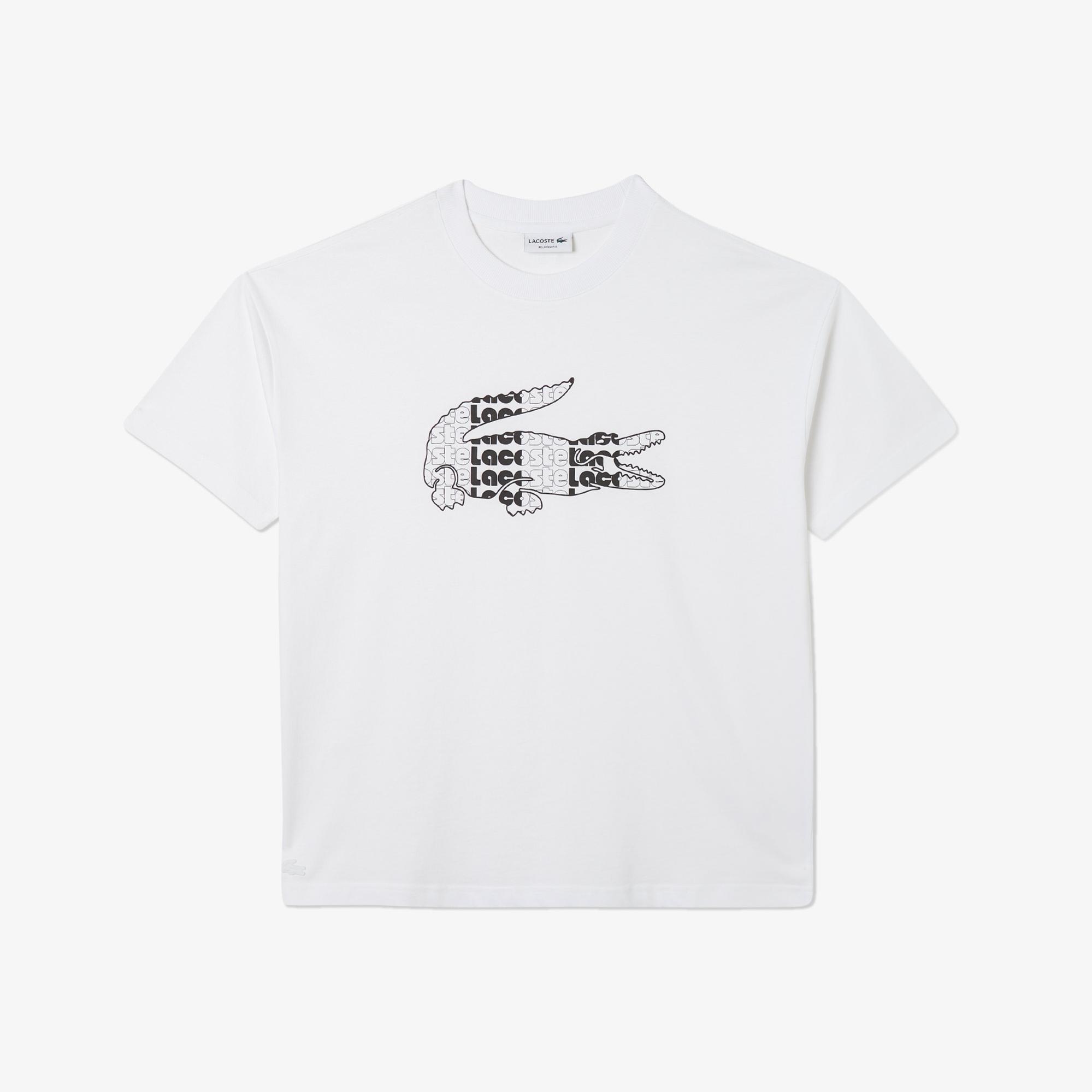 Lacoste Erkek Relaxed Fit Bisiklet Yaka Baskılı Beyaz T-Shirt