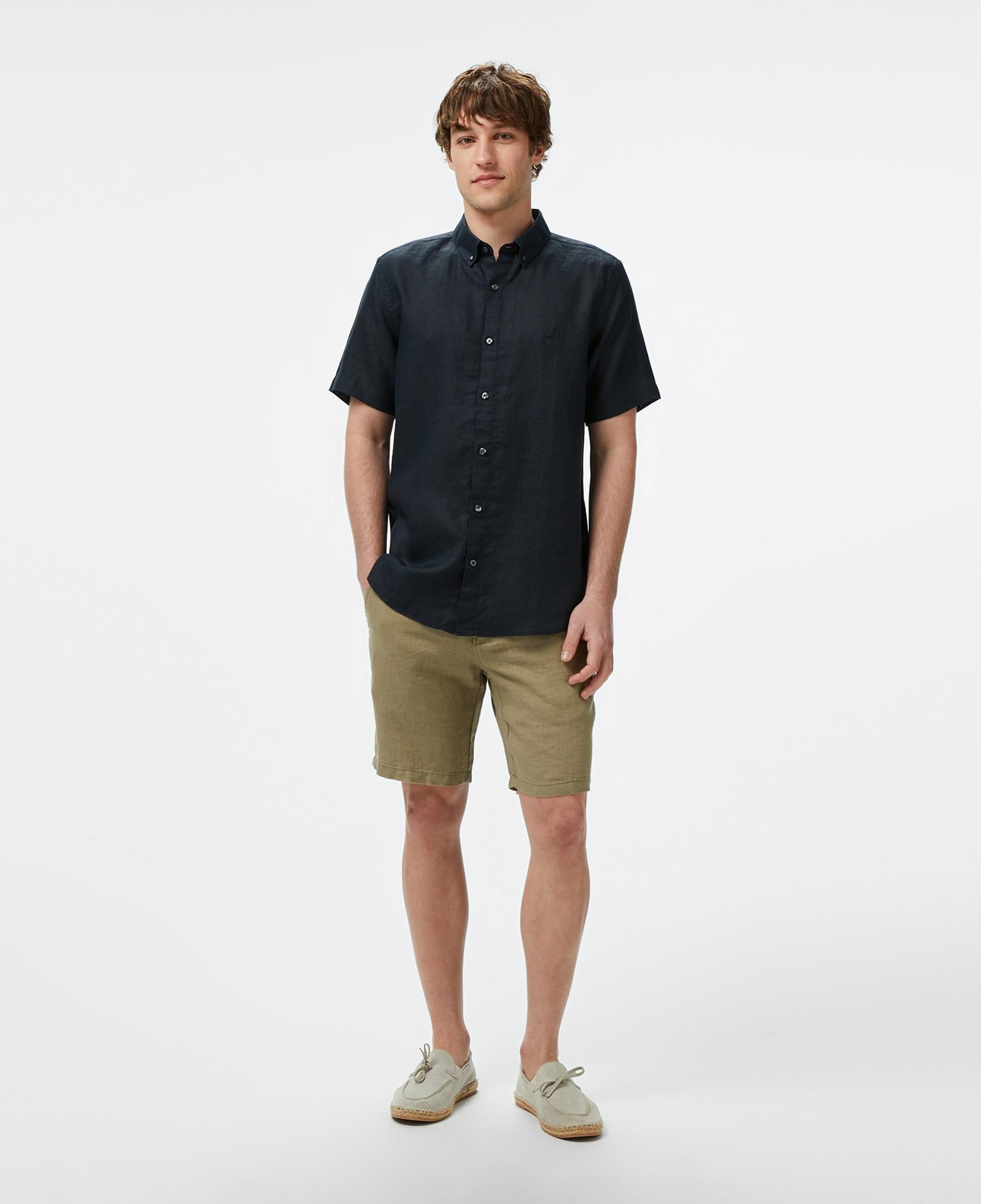 Nautica Erkek Siyah Classic Fit Keten Gömlek