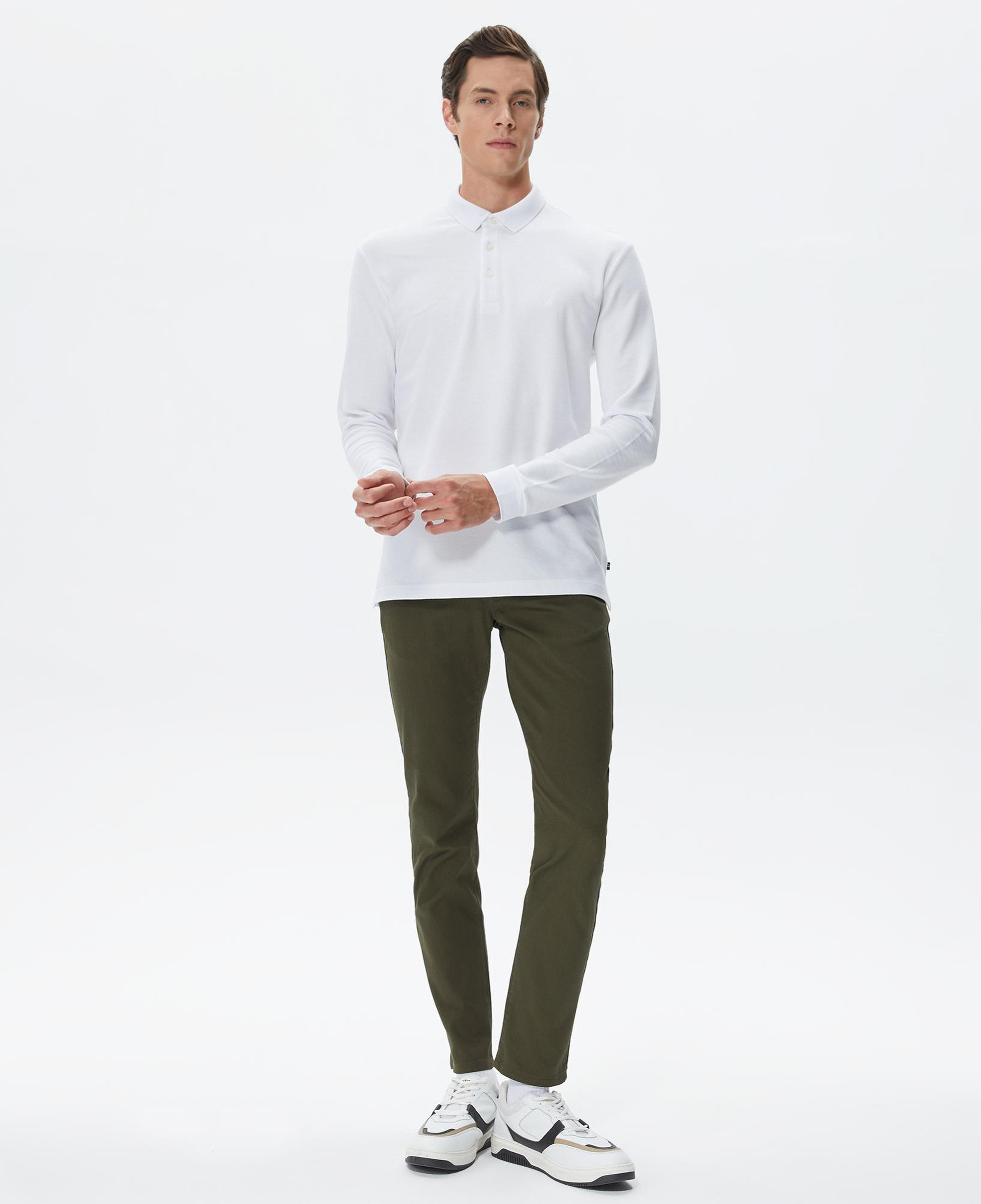 Nautica Erkek Beyaz Slim Fit Uzun Kollu Polo Yaka T-Shirt