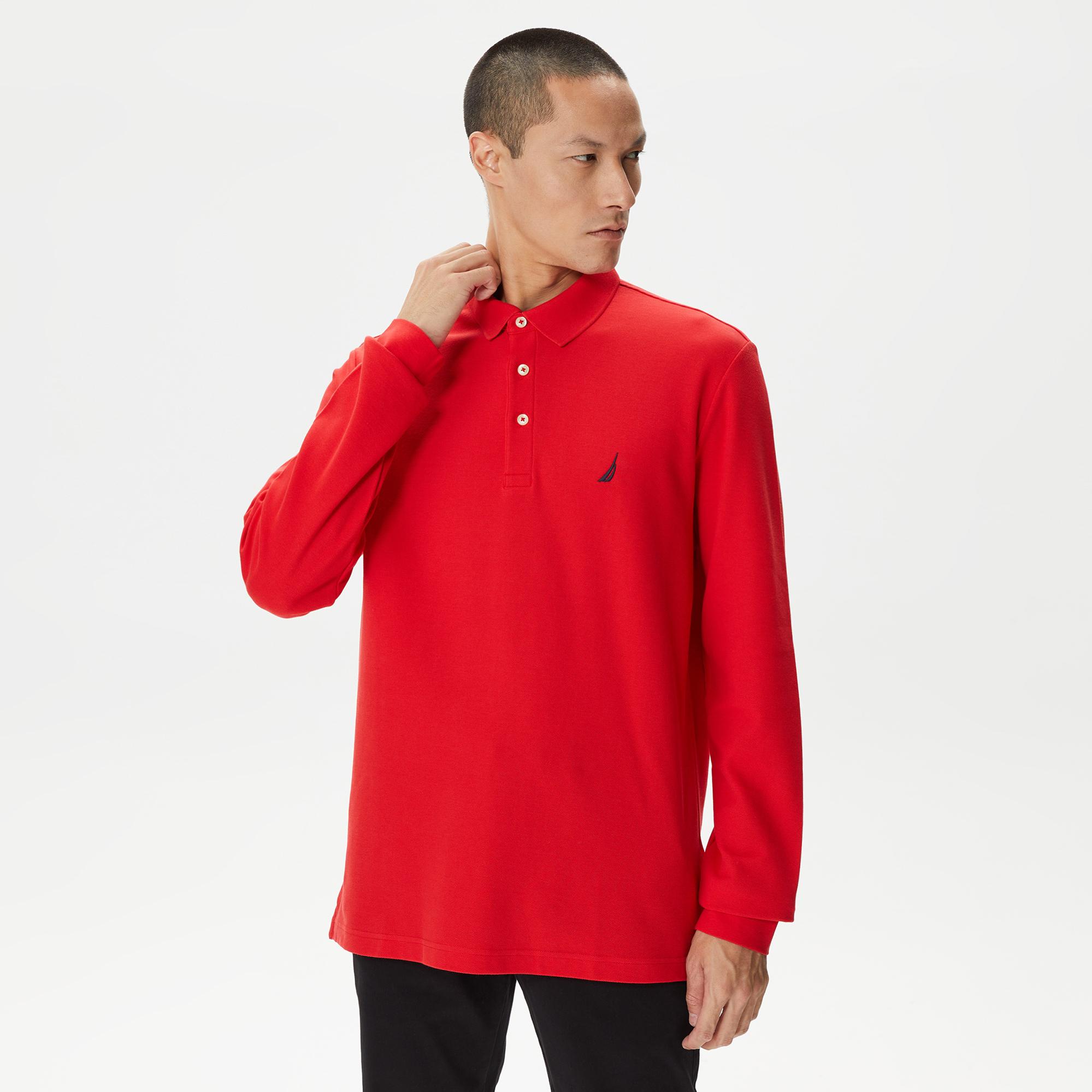 Nautica Erkek Kırmızı Classic Fit Uzun Kollu Polo Yaka T-Shirt