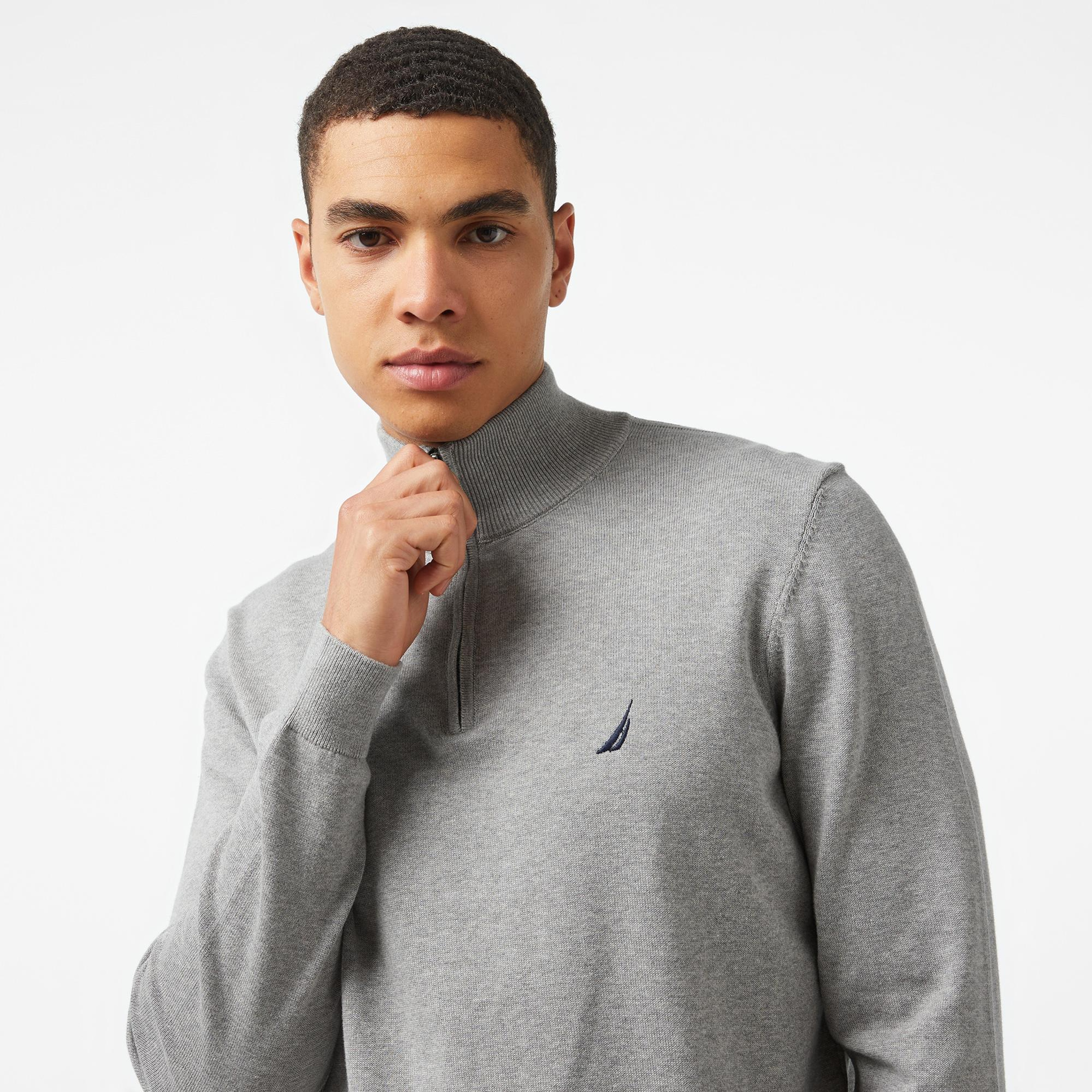 Nautica Erkek Gri Standart Fit Dik Yakalı Kazak