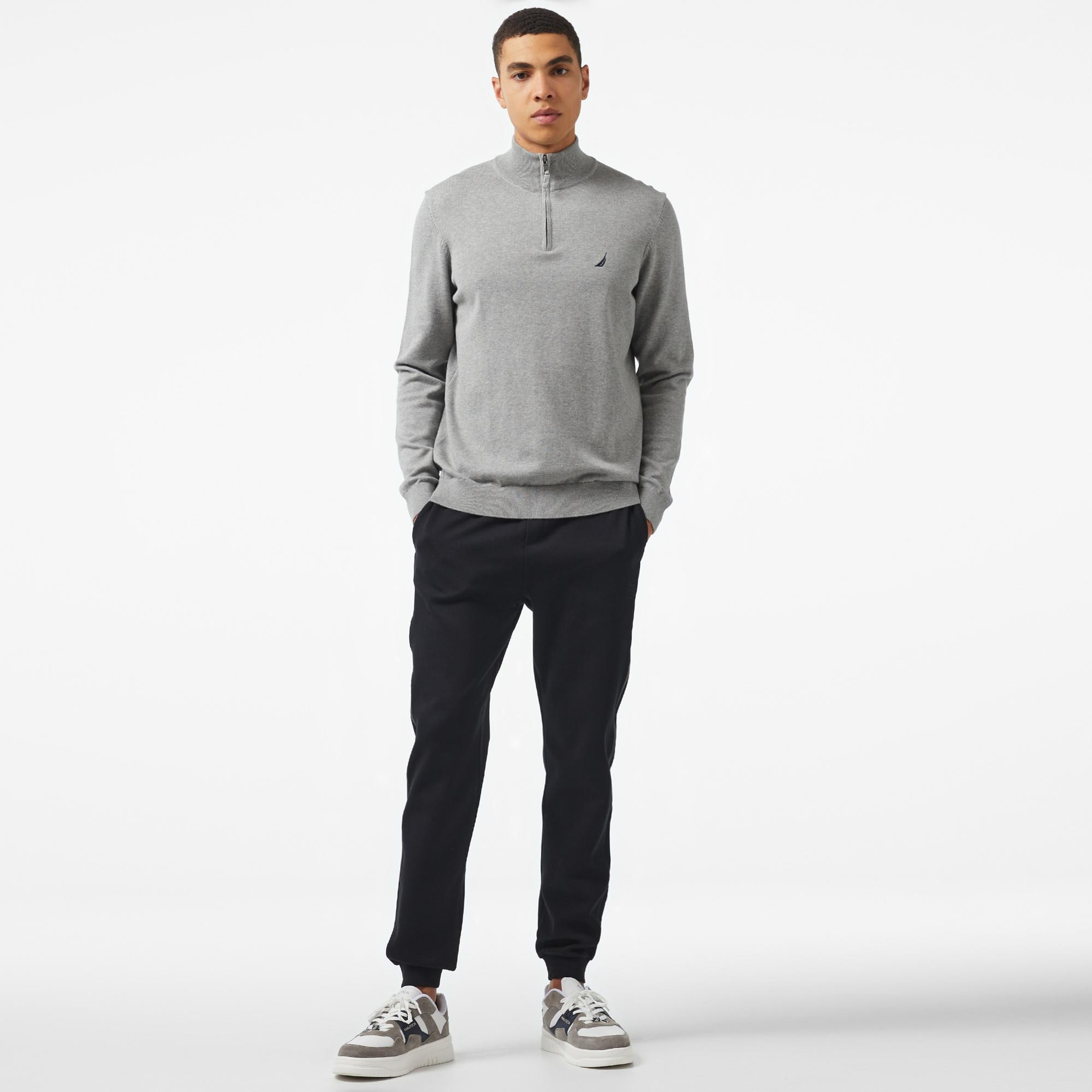 Nautica Erkek Gri Standart Fit Dik Yakalı Kazak