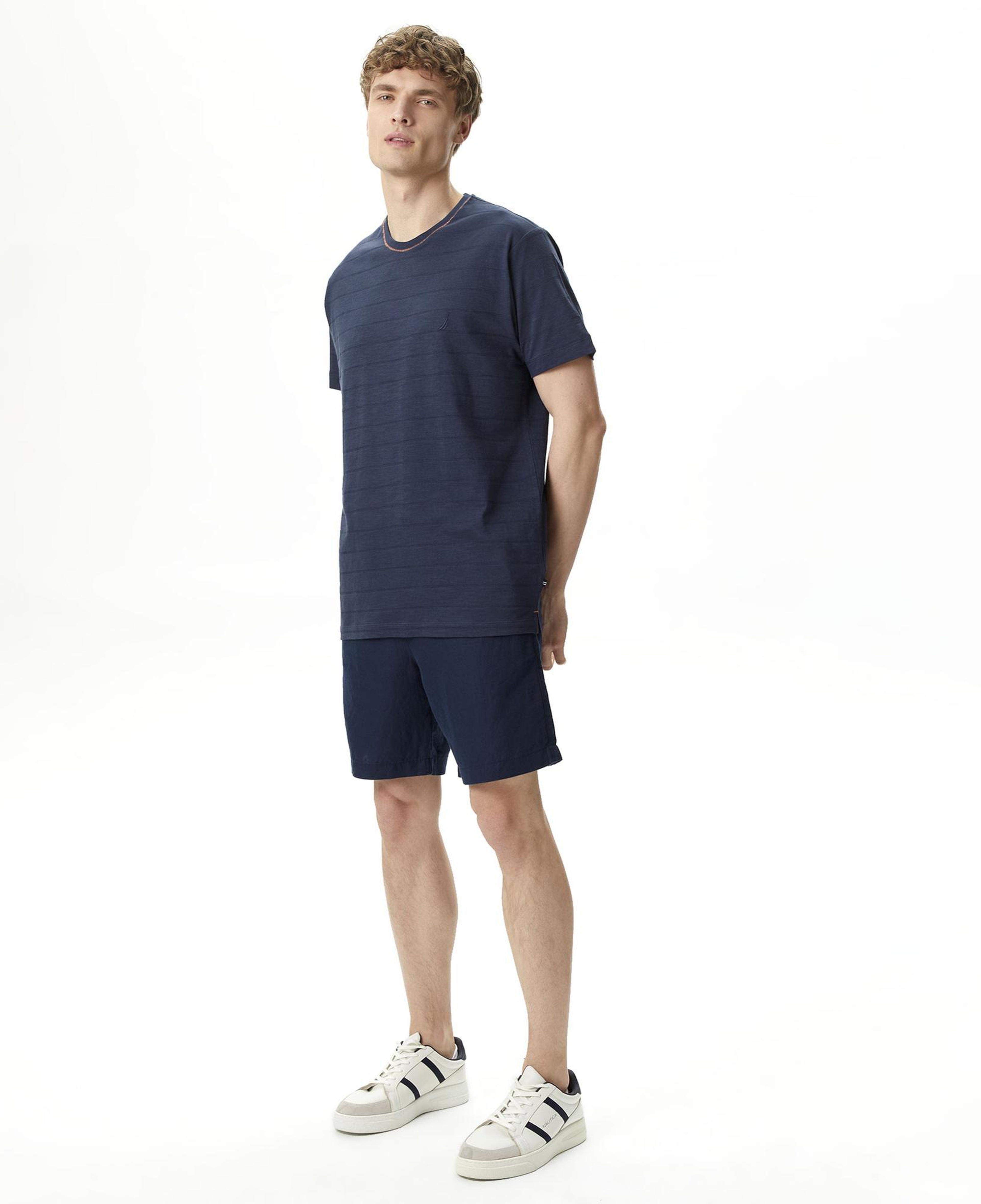 Nautica Erkek Lacivert Classic Fit Keten Bermuda