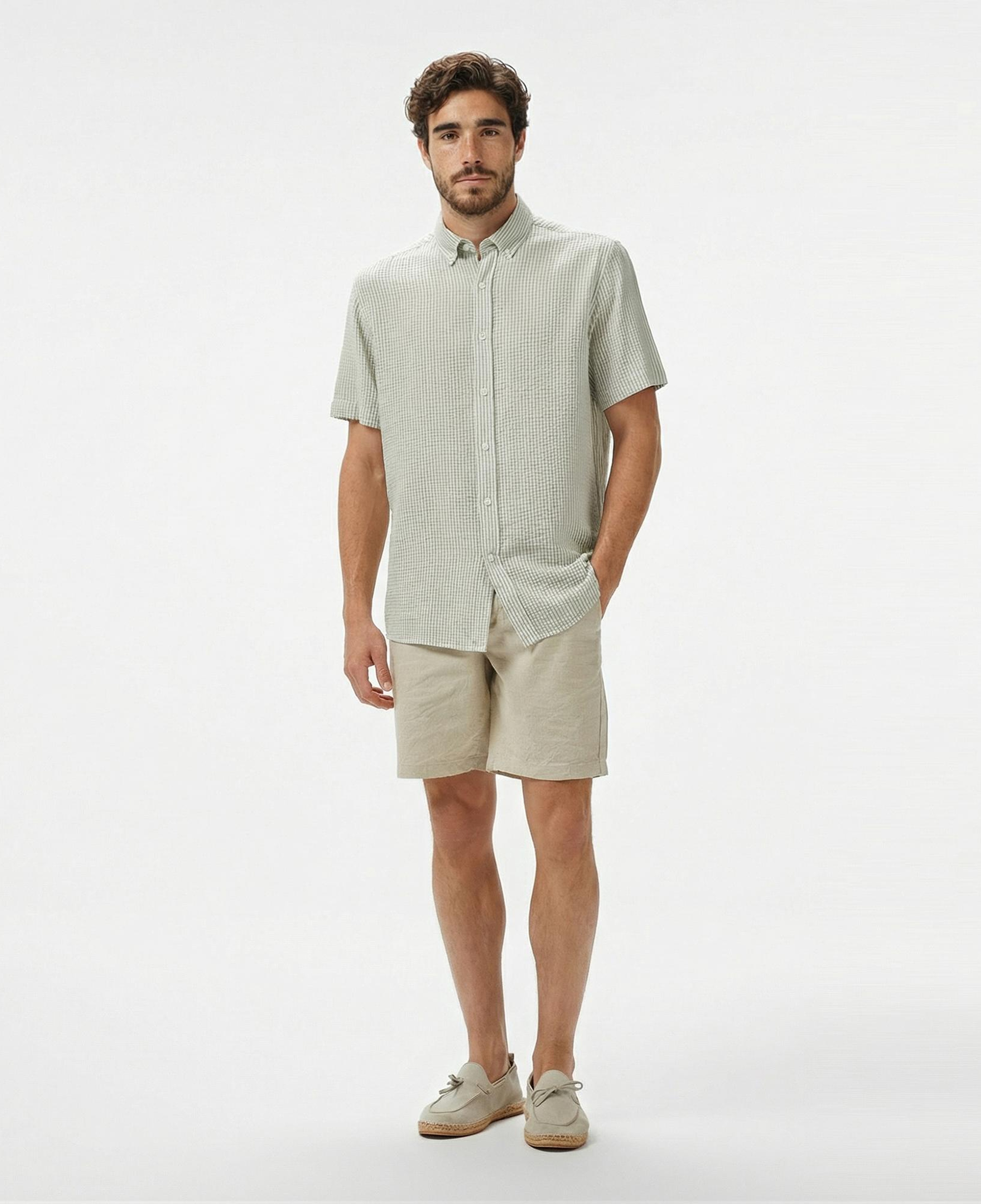 Nautica Erkek Yeşil Classic Fit Çizgili Gömlek