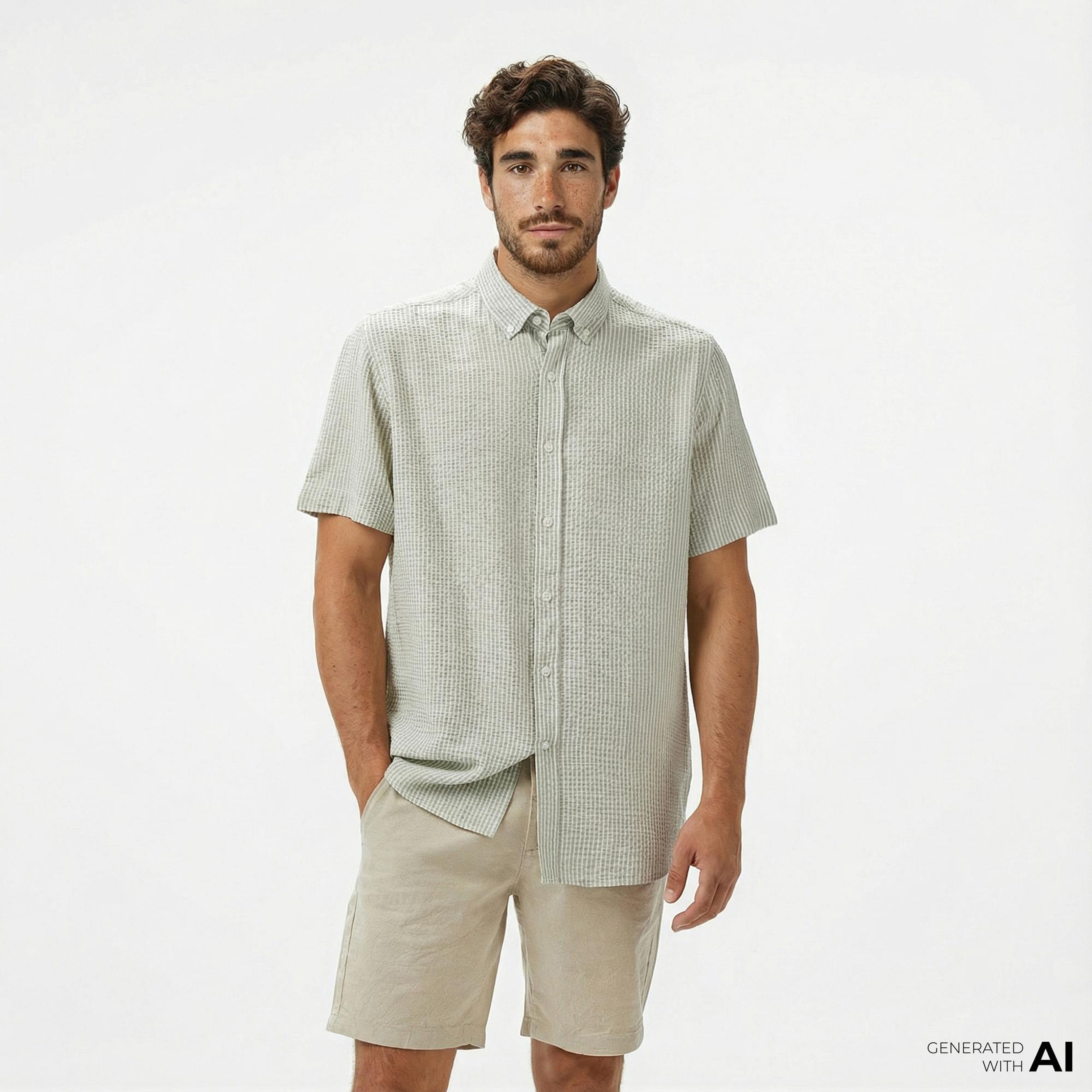 Nautica Erkek Yeşil Classic Fit Çizgili Gömlek