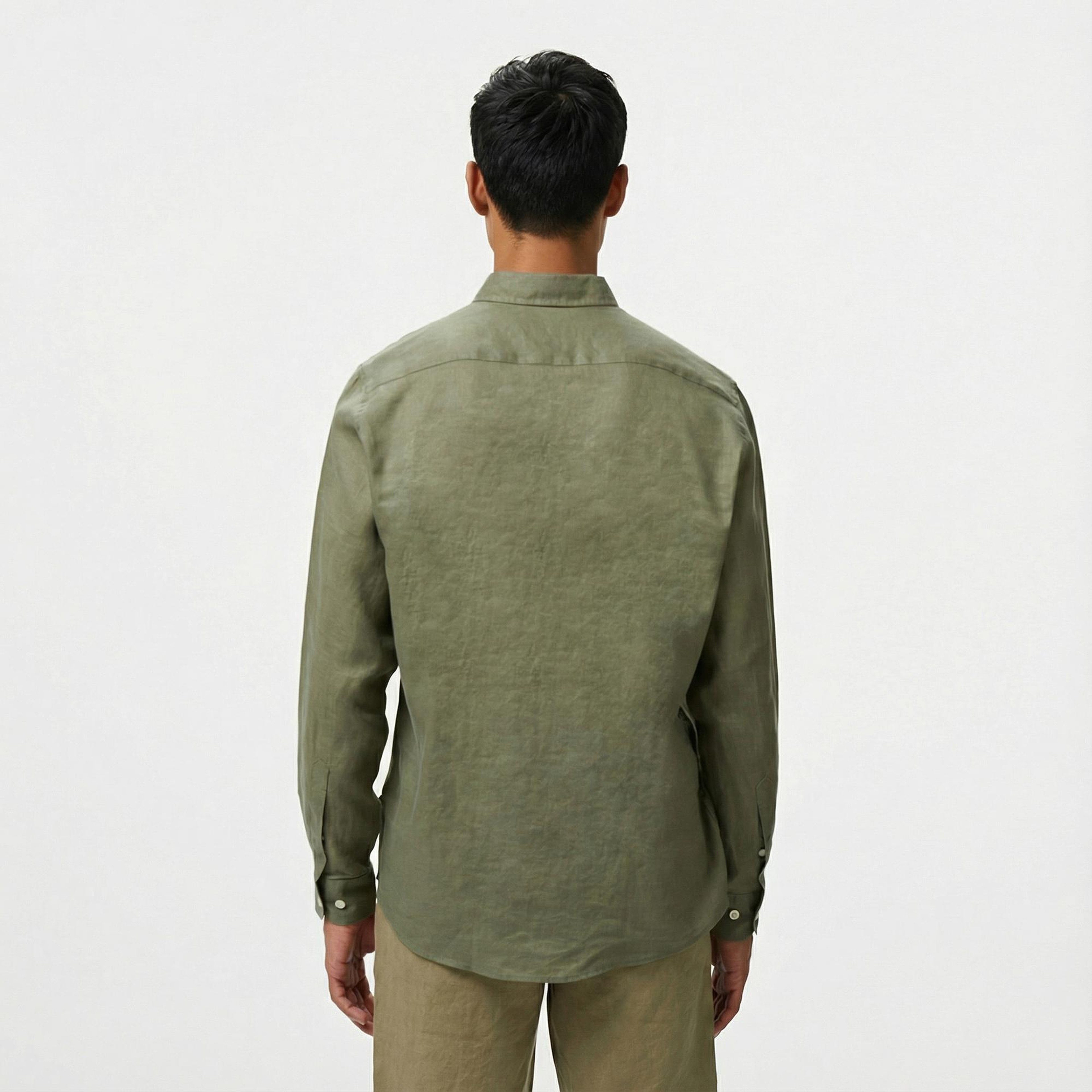 Nautica Erkek Yeşil Classic Fit Keten Gömlek