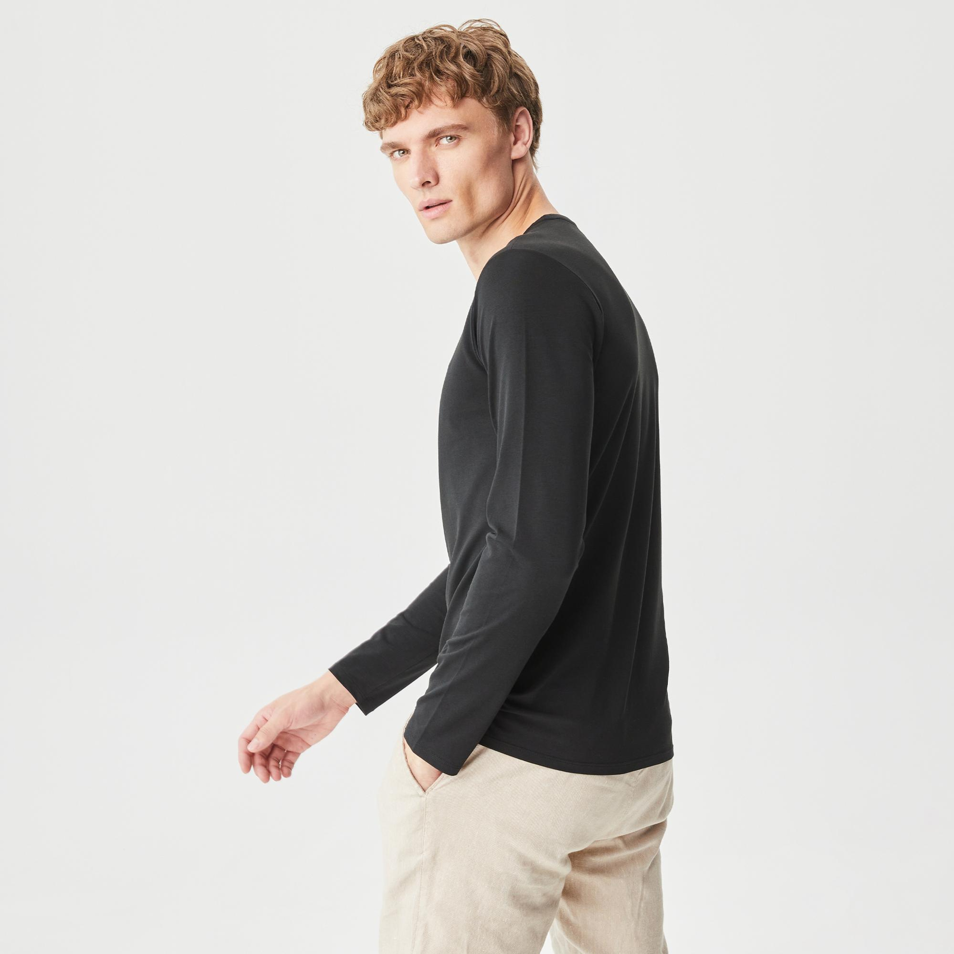 Lacoste Erkek Regular Fit Uzun Kollu Bisiklet Yaka Siyah T-Shirt