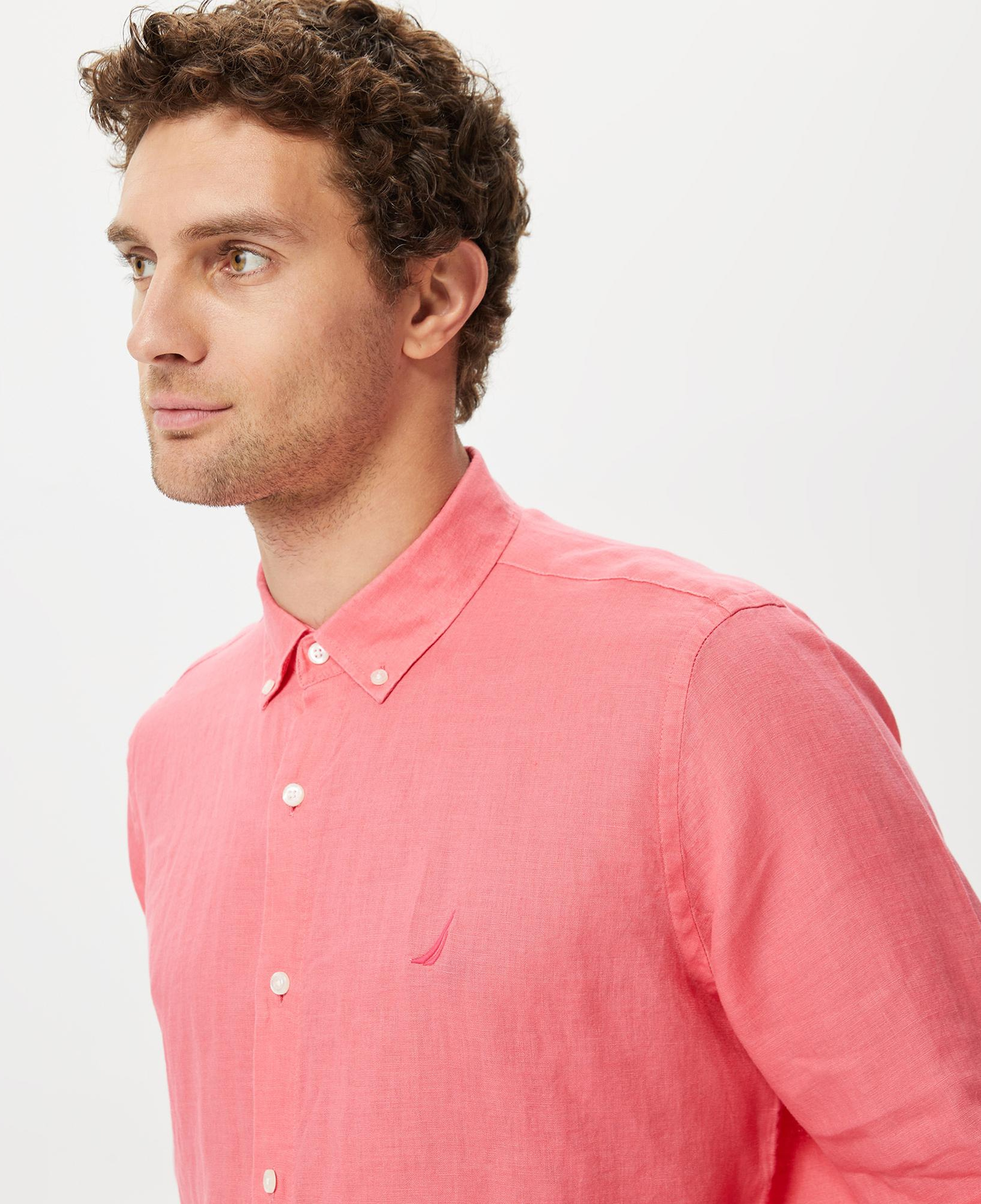 Nautica Erkek Pembe Classic Fit Uzun Kollu Keten Gömlek