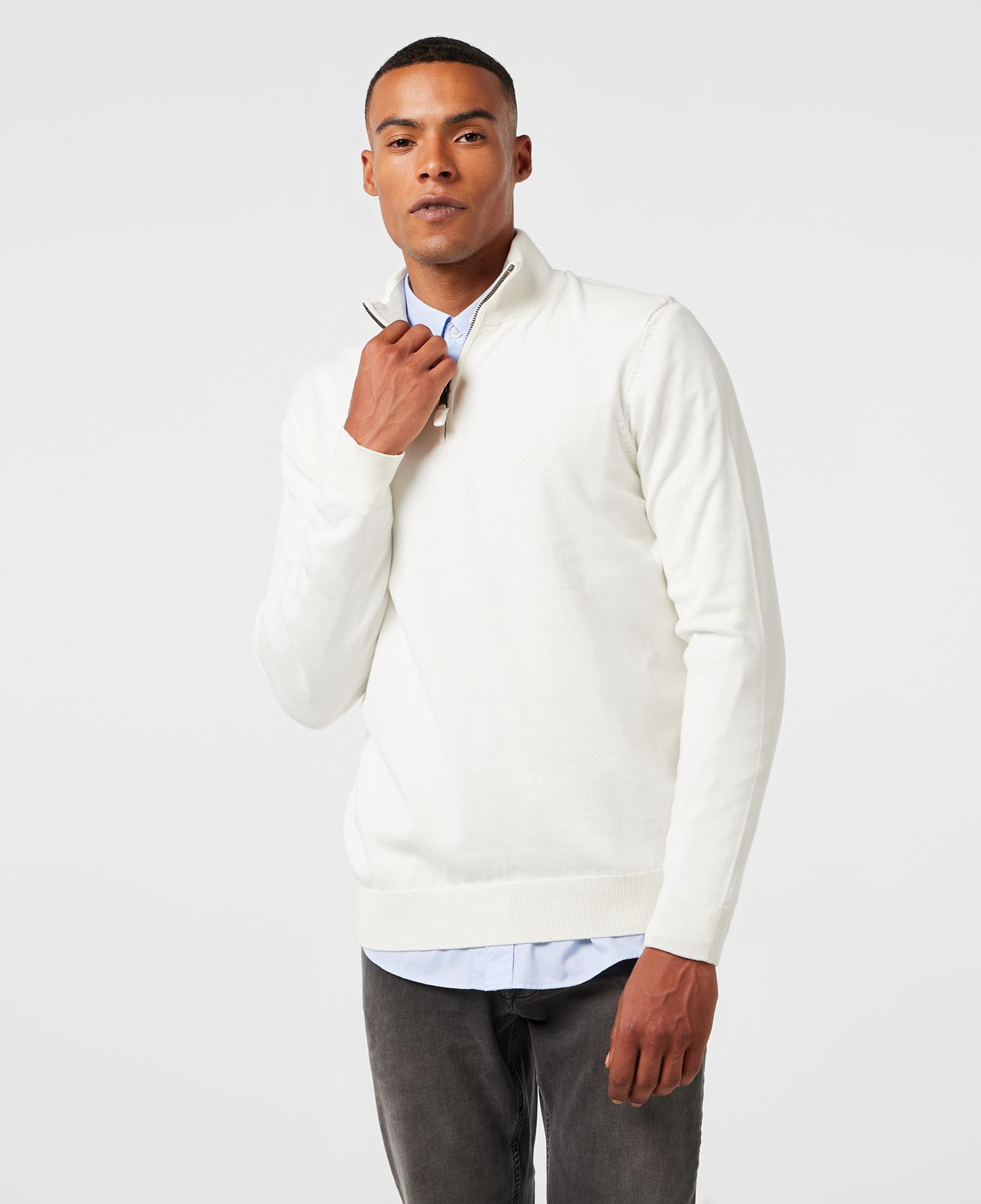 Nautica Erkek Beyaz Standart Fit Dik Yakalı Kazak