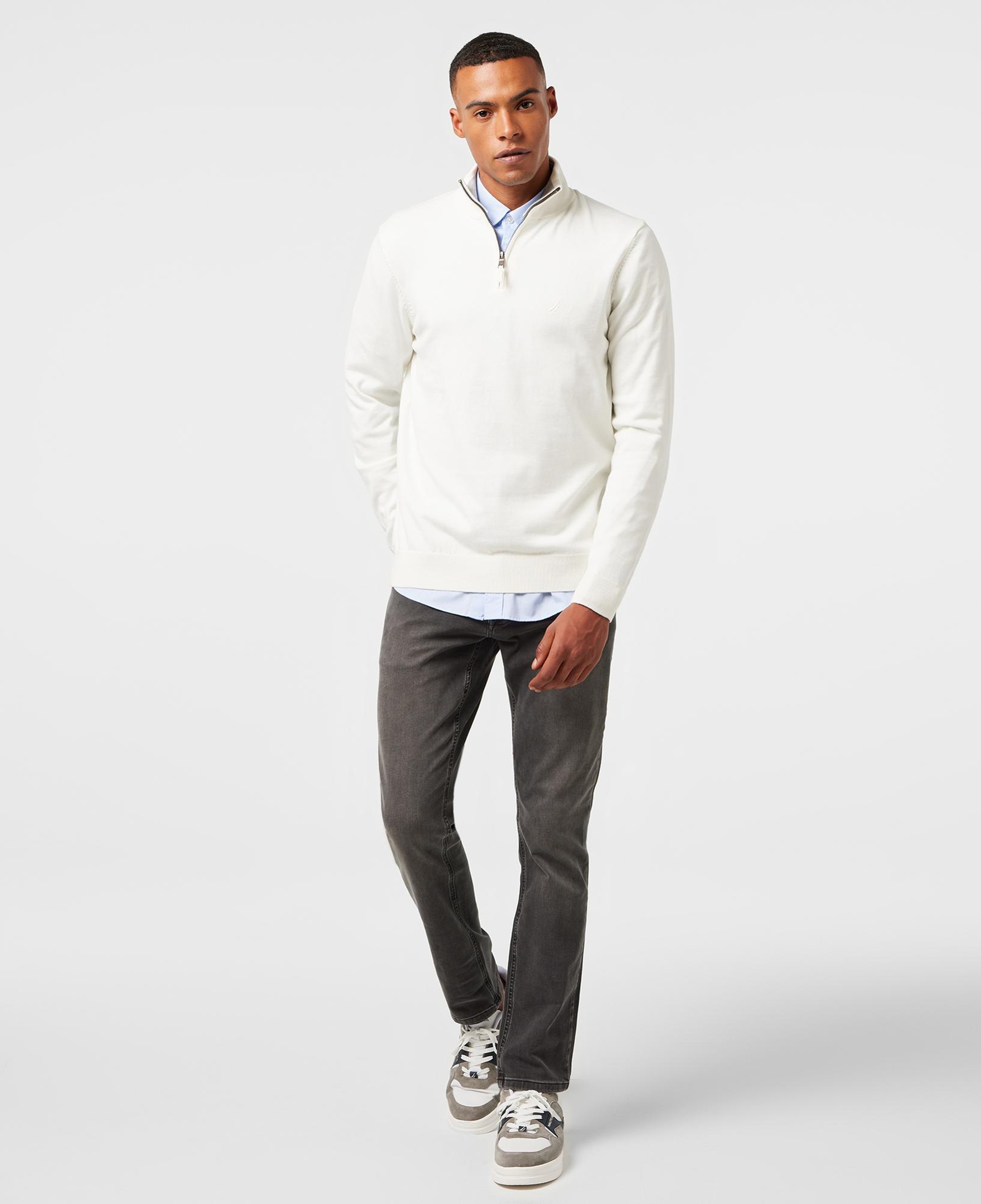 Nautica Erkek Beyaz Standart Fit Dik Yakalı Kazak