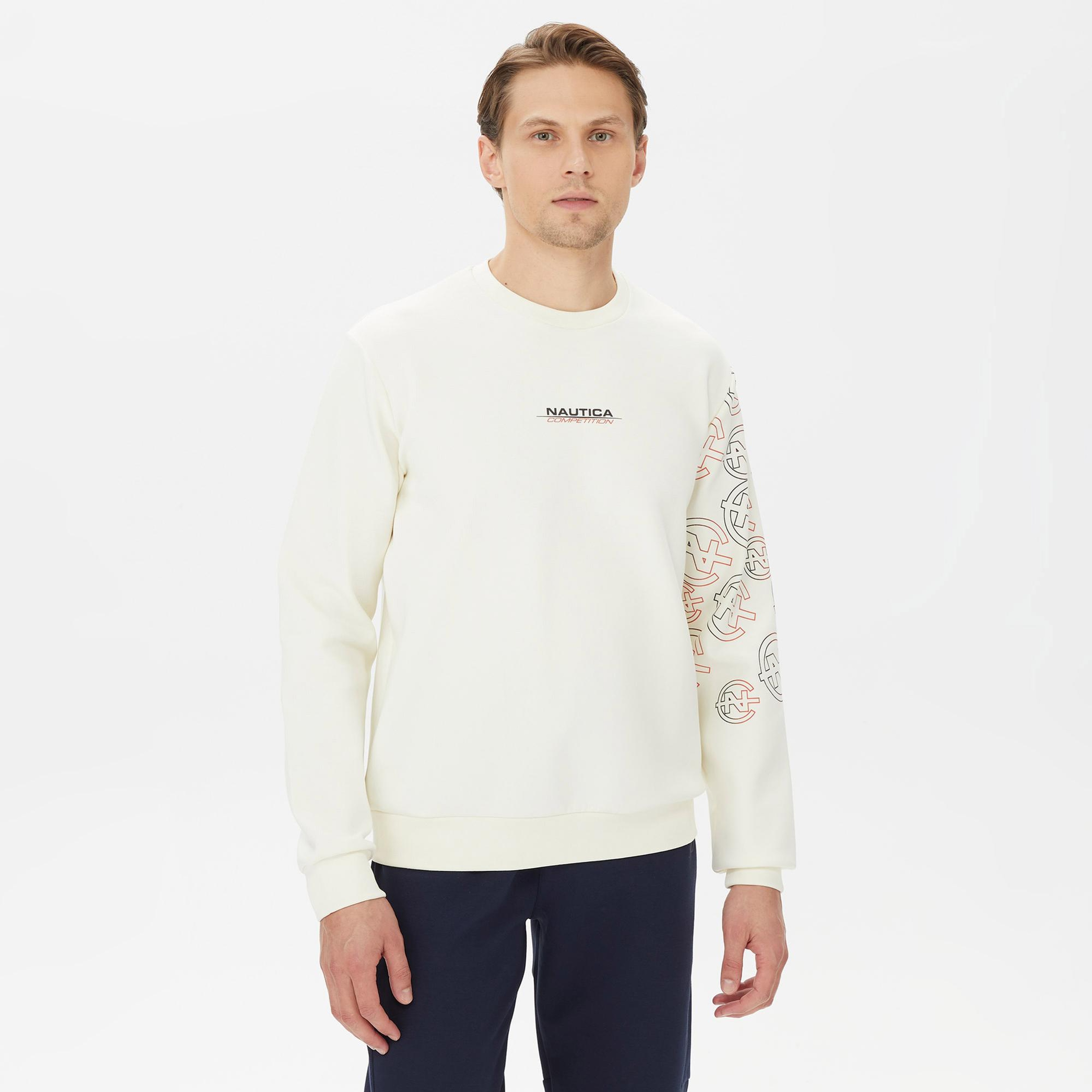 Nautica Erkek Beyaz Standart Fit Sweatshirt