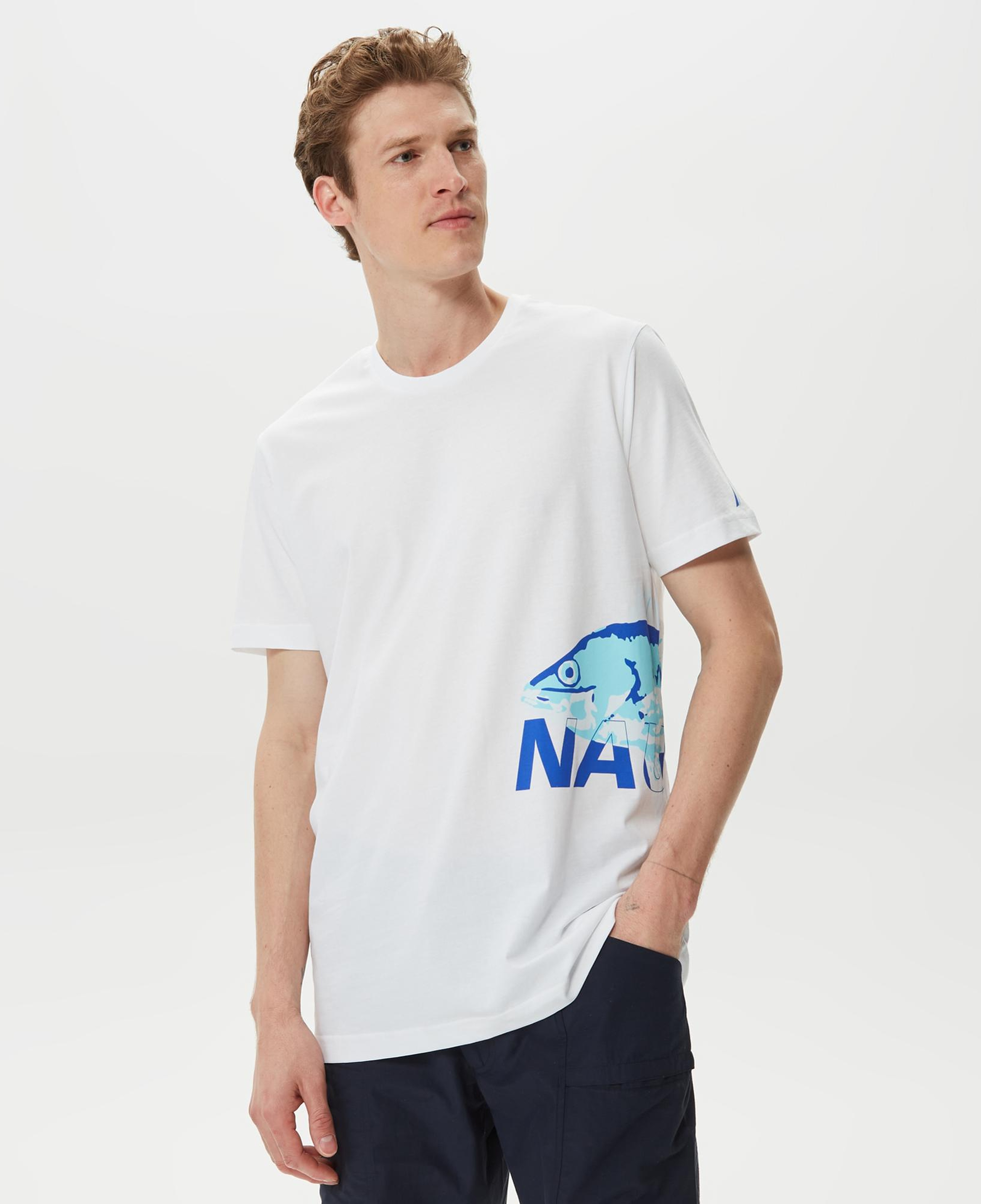 Nautica Erkek Beyaz Baskılı Standart Fit T-Shirt
