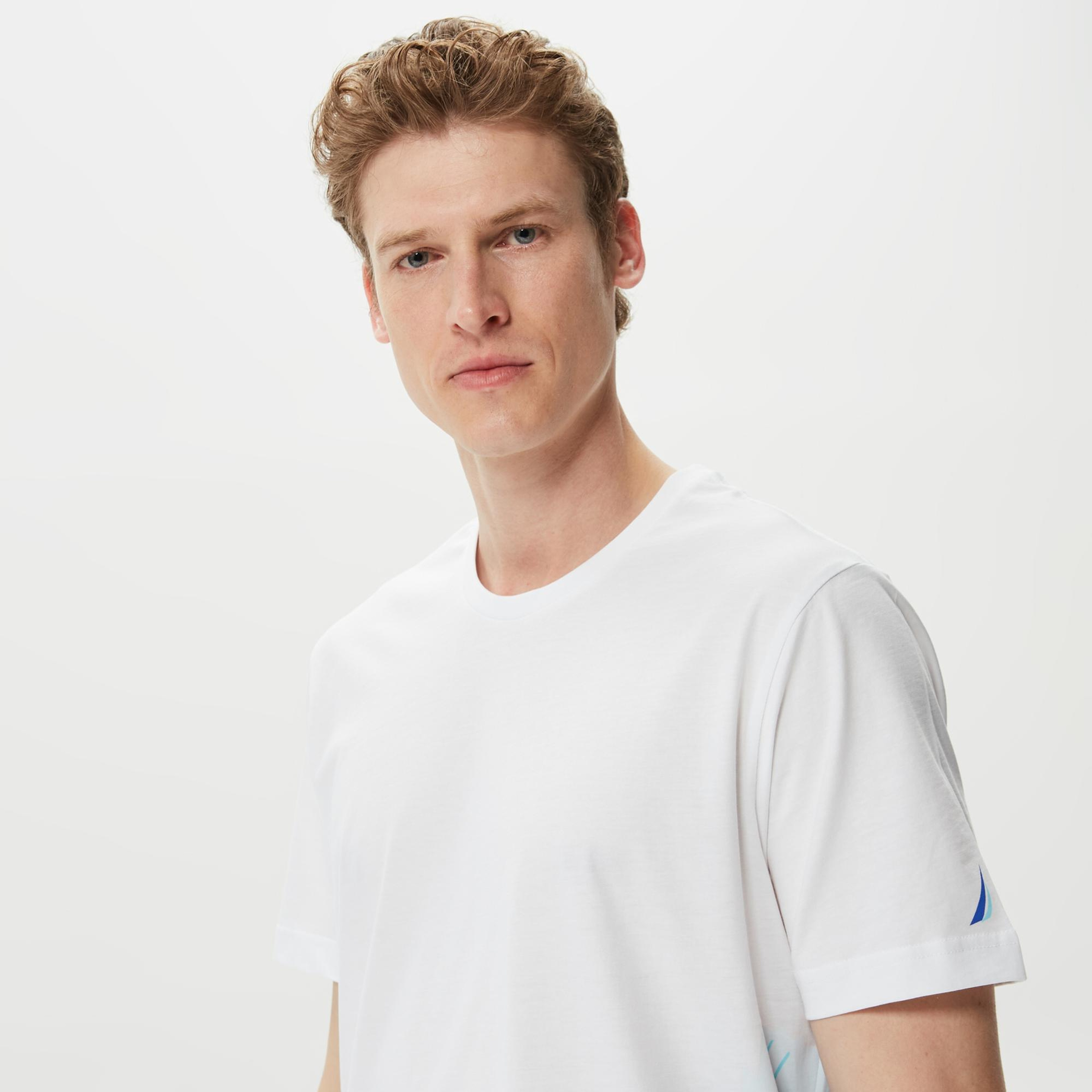 Nautica Erkek Beyaz Baskılı Standart Fit T-Shirt