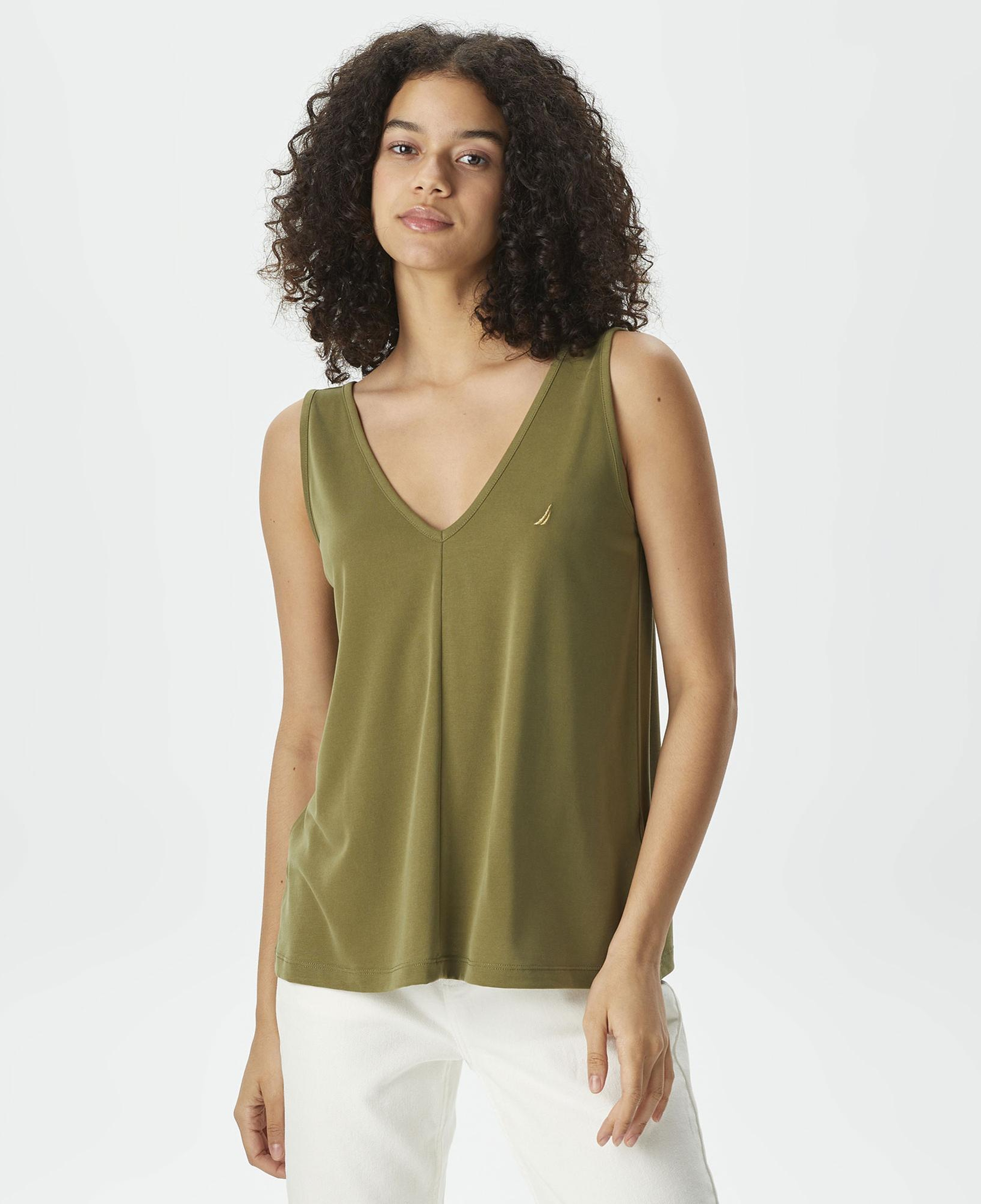 Nautica Kadın Yeşil Relaxed Fit V Yaka T-Shirt