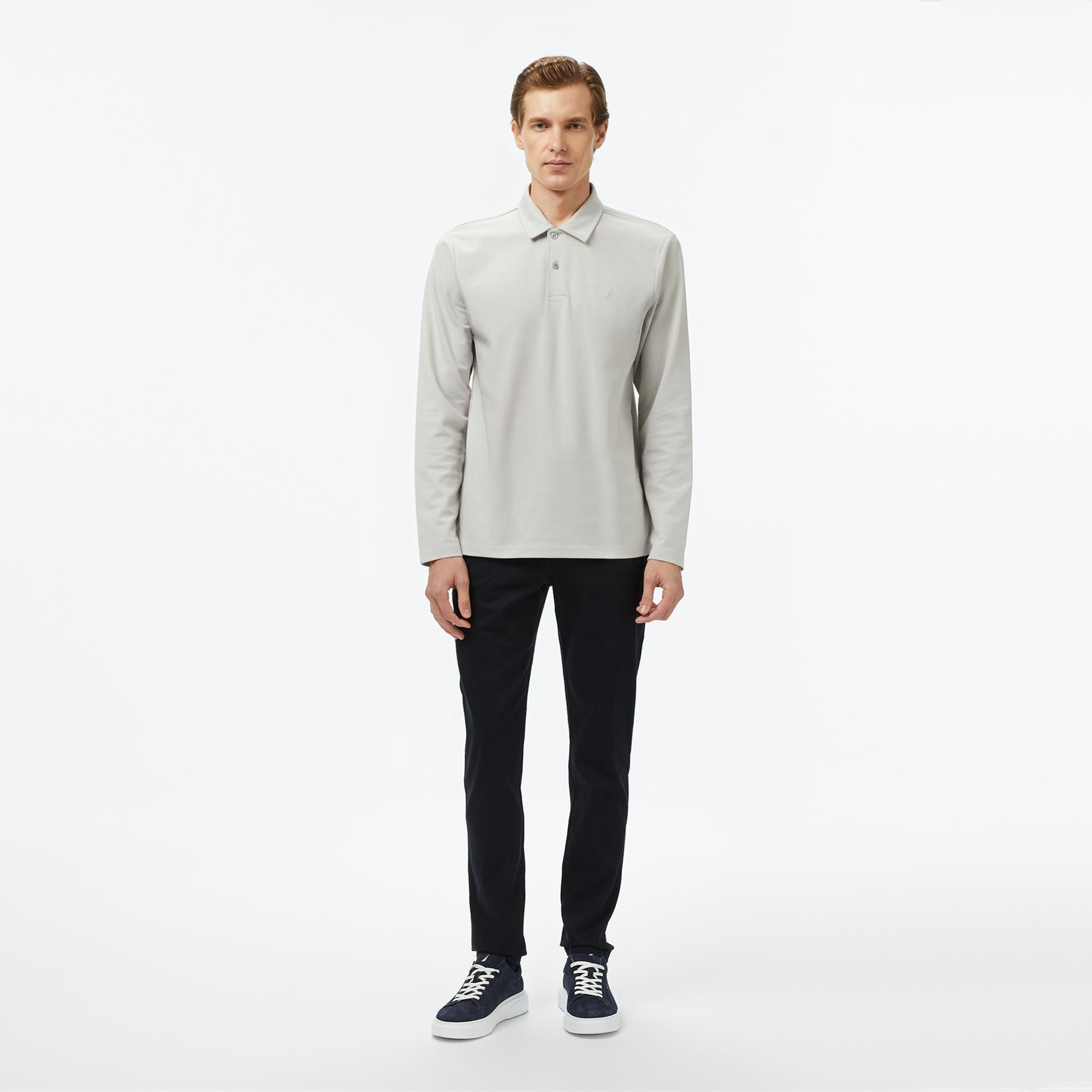 Nautica Erkek Gri Classic Fit Uzun Kollu Polo Yaka T-Shirt