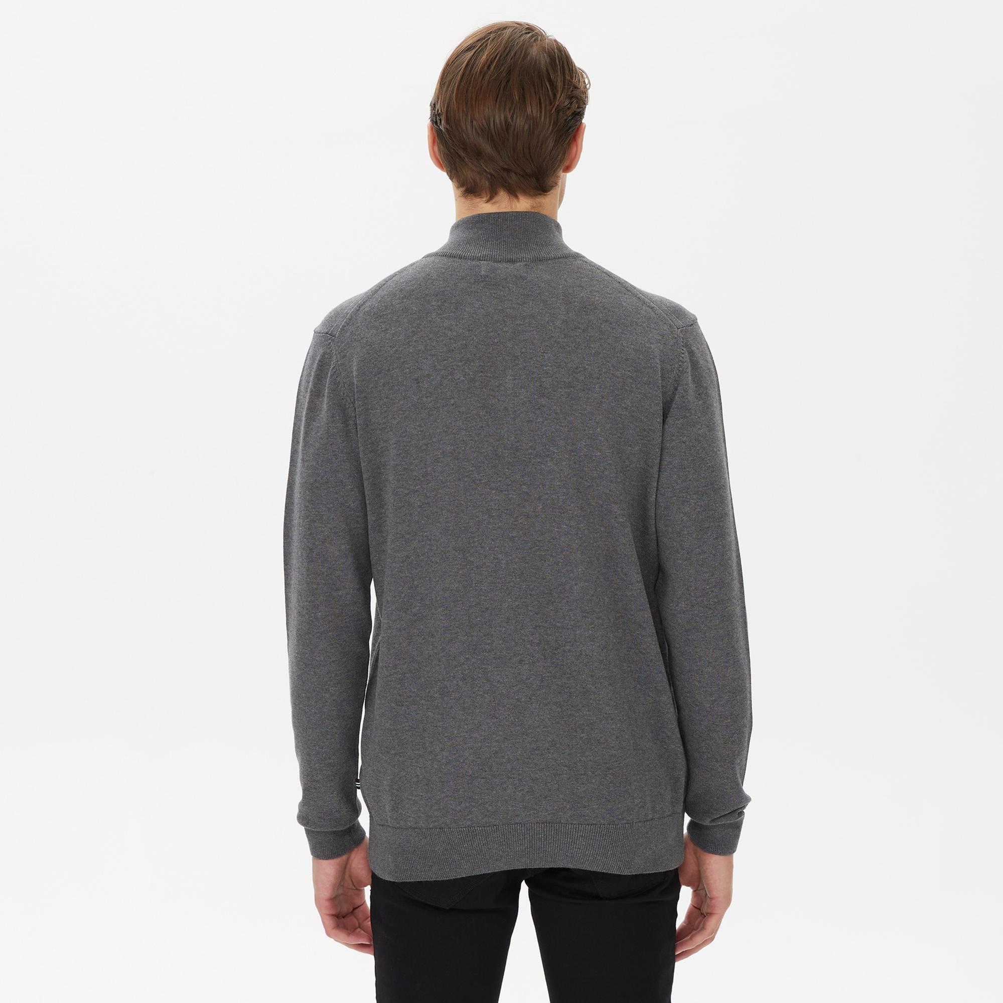 Nautica Erkek Gri Standart Fit Dik Yakalı Kazak