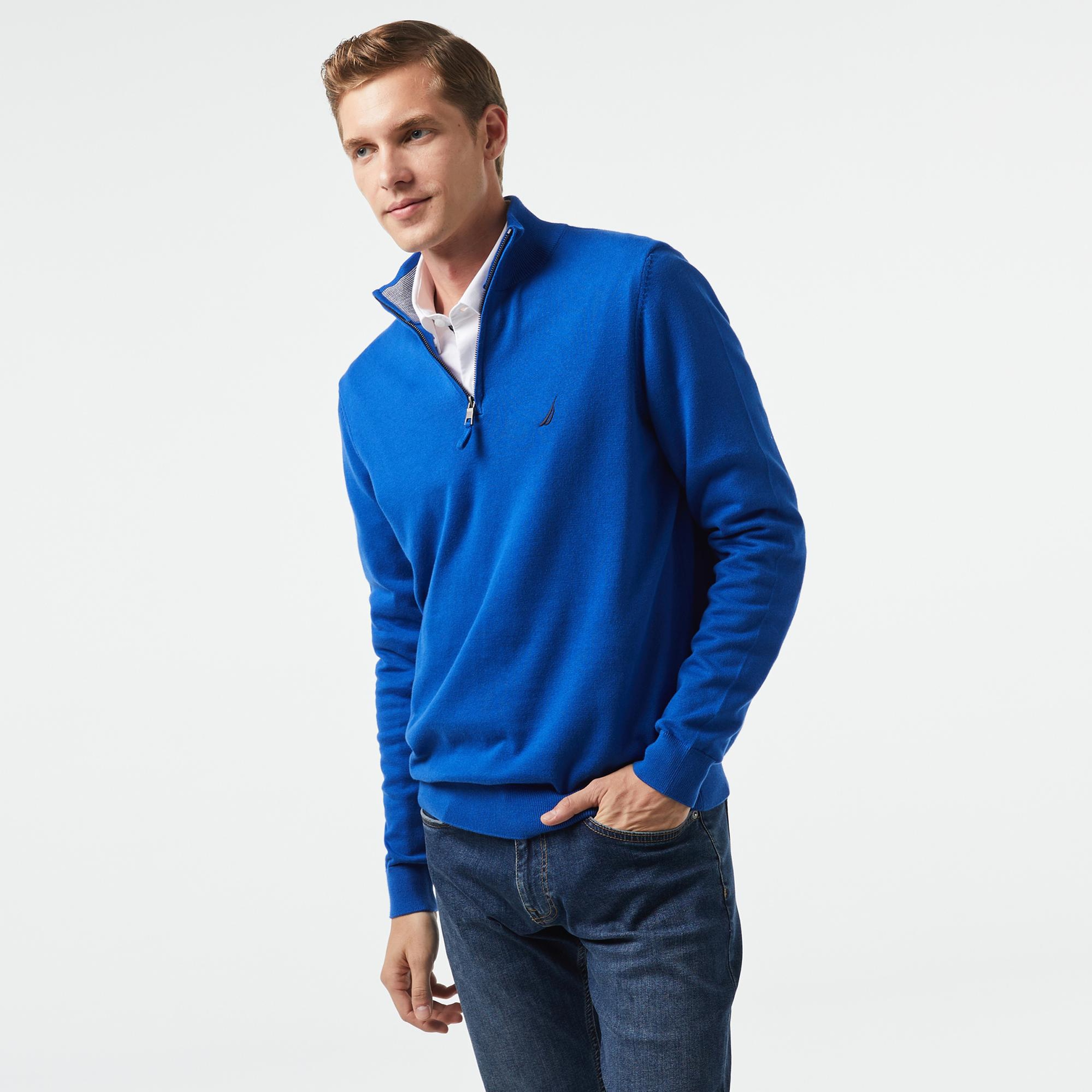 Nautica Erkek Mavi Standart Fit Dik Yakalı Kazak