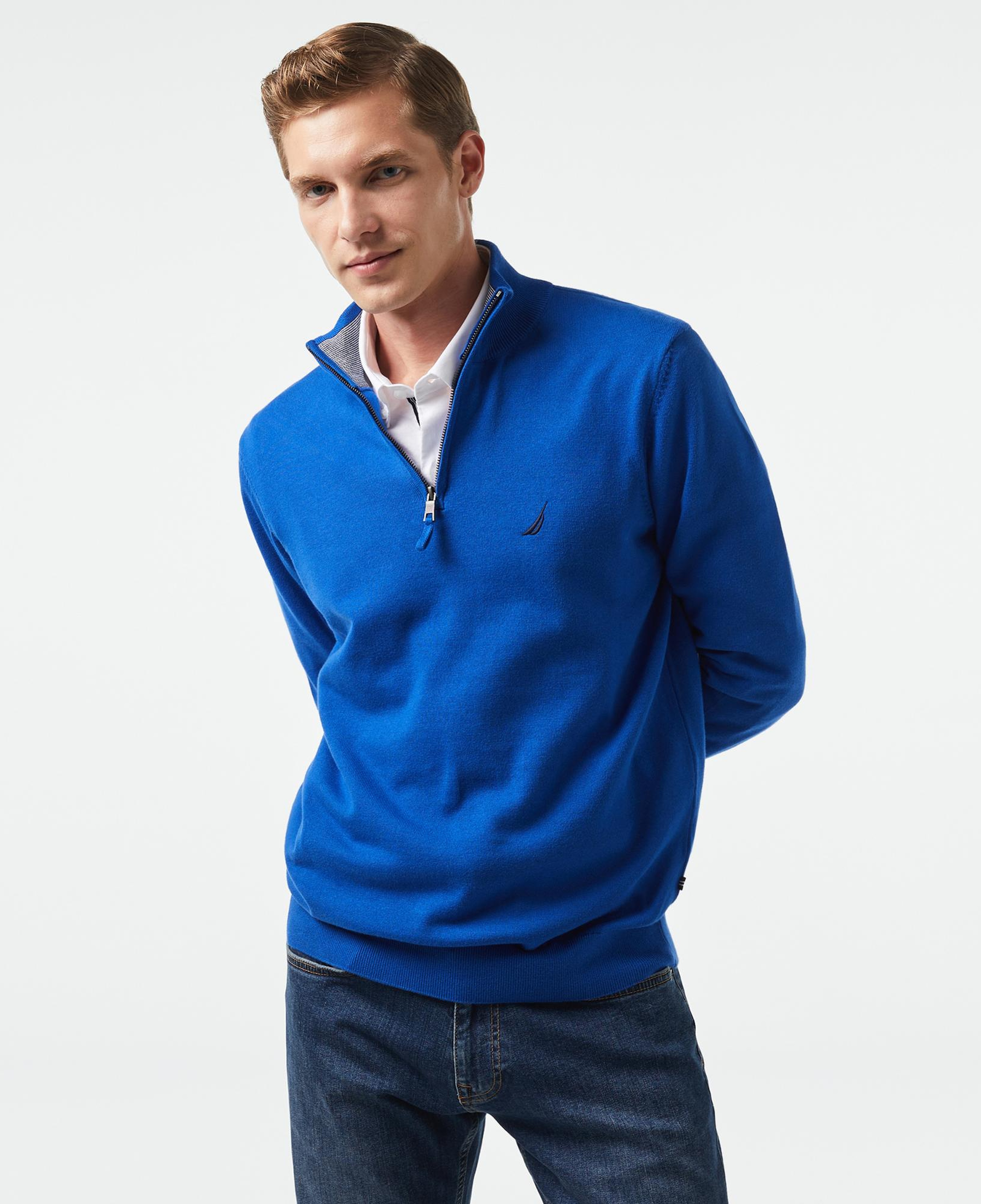 Nautica Erkek Mavi Standart Fit Dik Yakalı Kazak