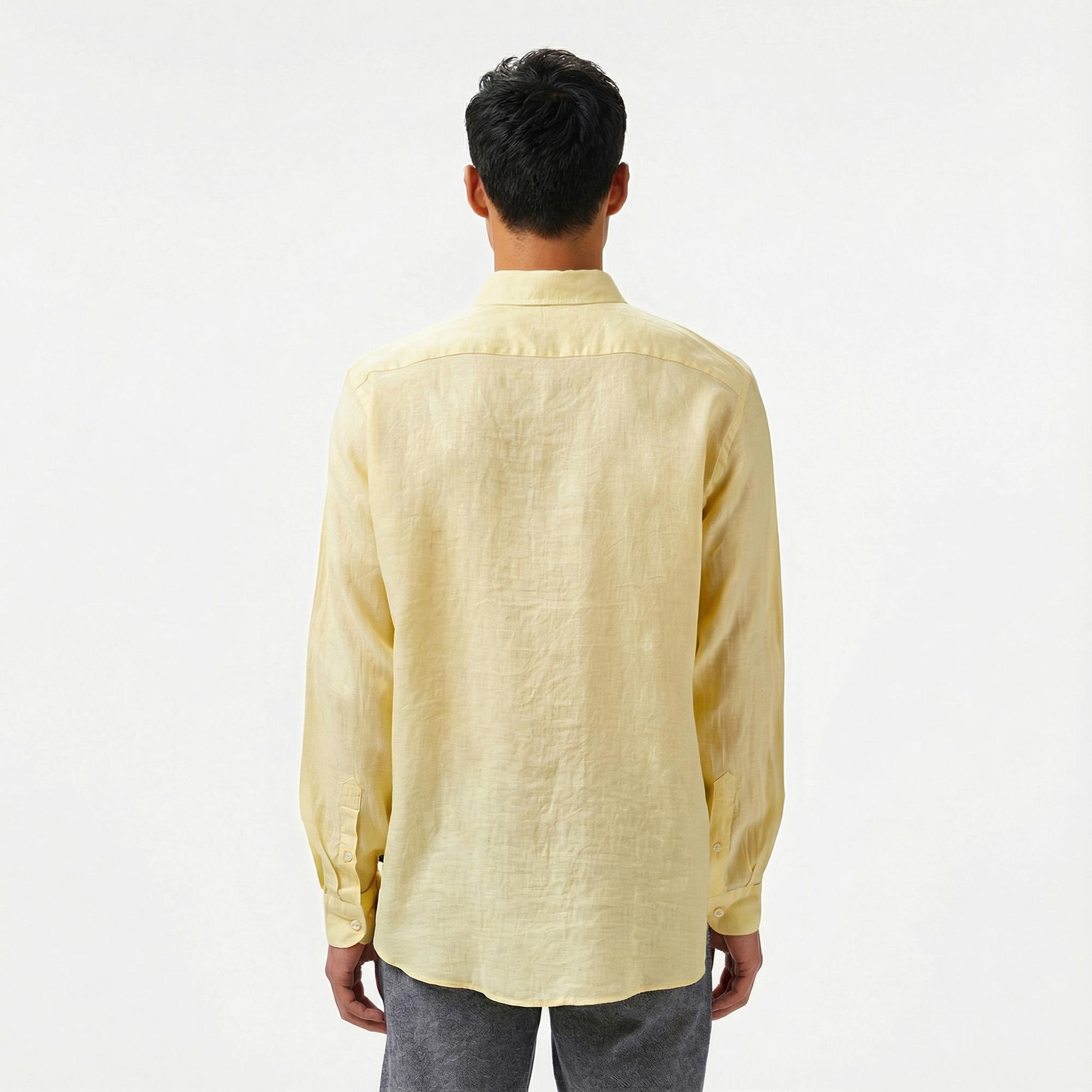 Nautica Erkek Sarı Classic Fit Keten Gömlek