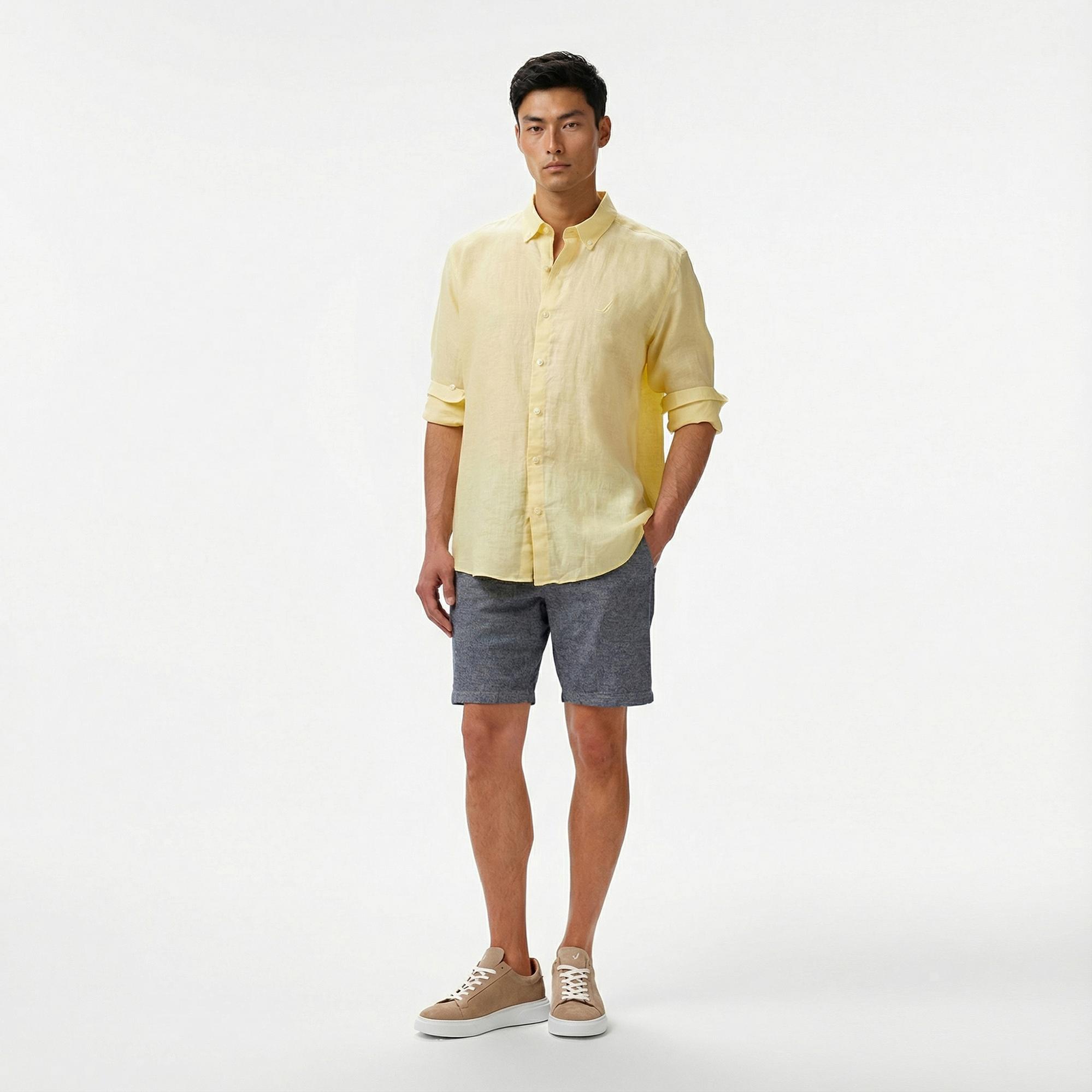 Nautica Erkek Sarı Classic Fit Keten Gömlek