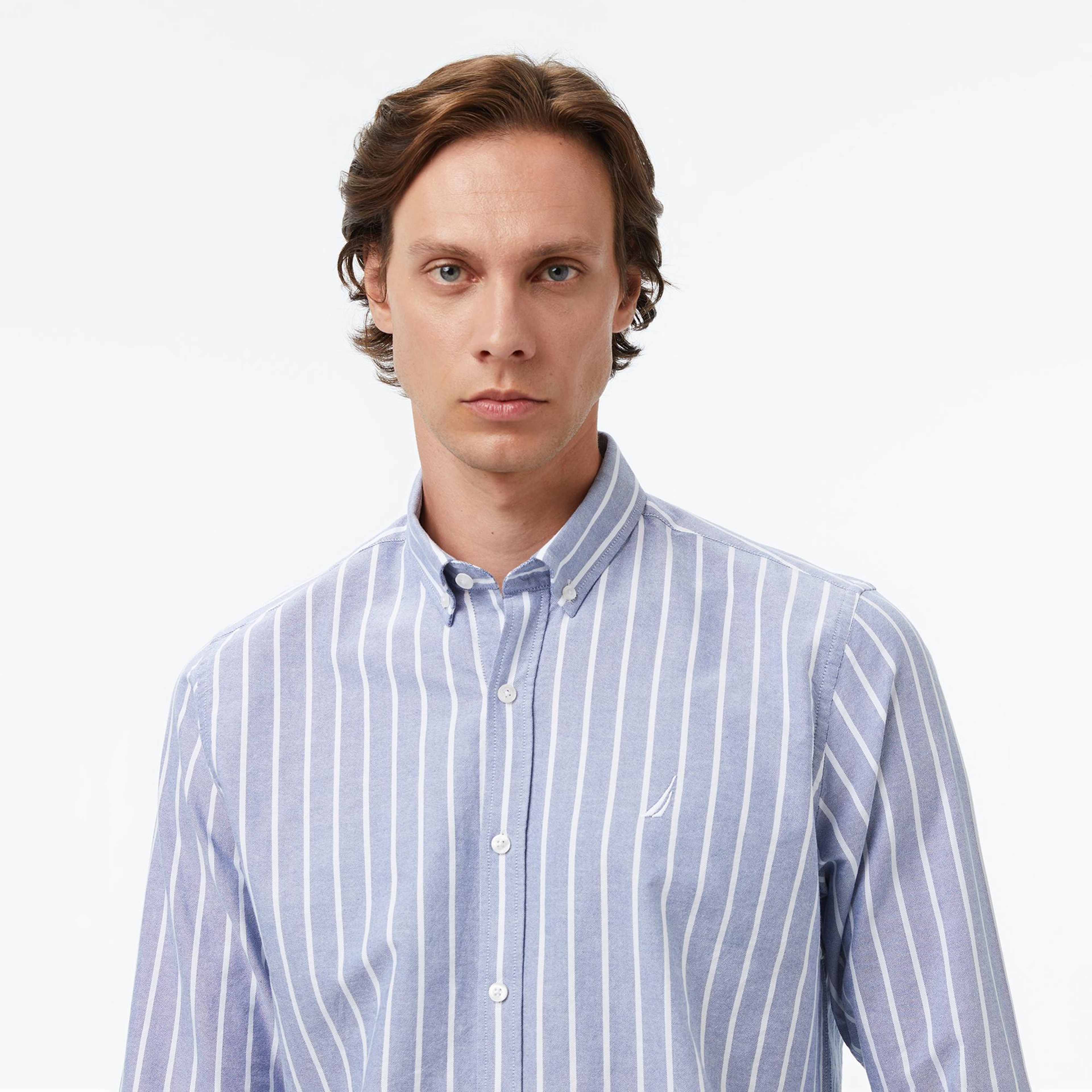 Nautica Erkek Lacivert Classic Fit Çizgili Gömlek