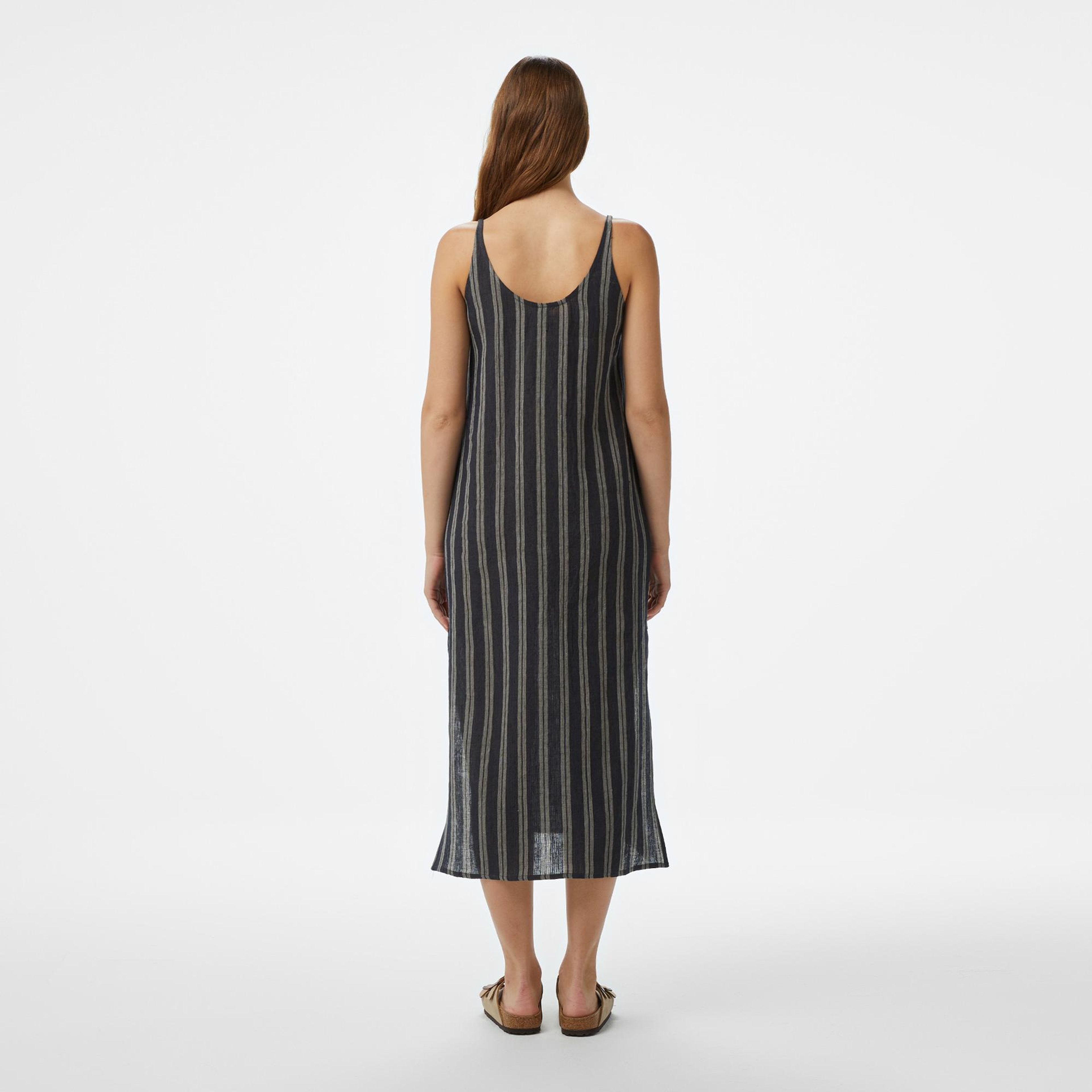 Nautica Kadın Siyah Regular Fit Çizgili Elbise