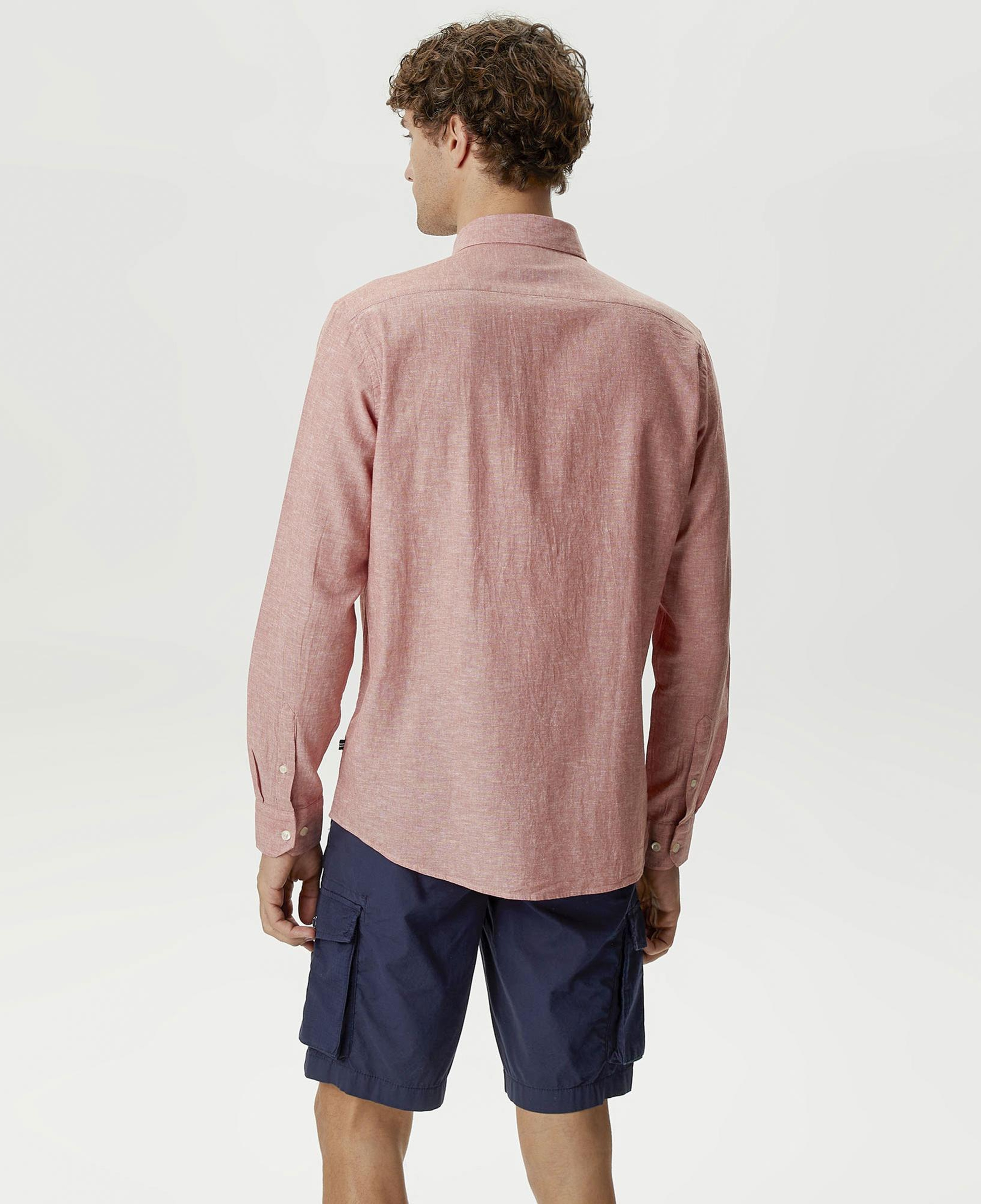 Nautica Erkek Bordo Slim Fit Uzun Kollu Keten Gömlek