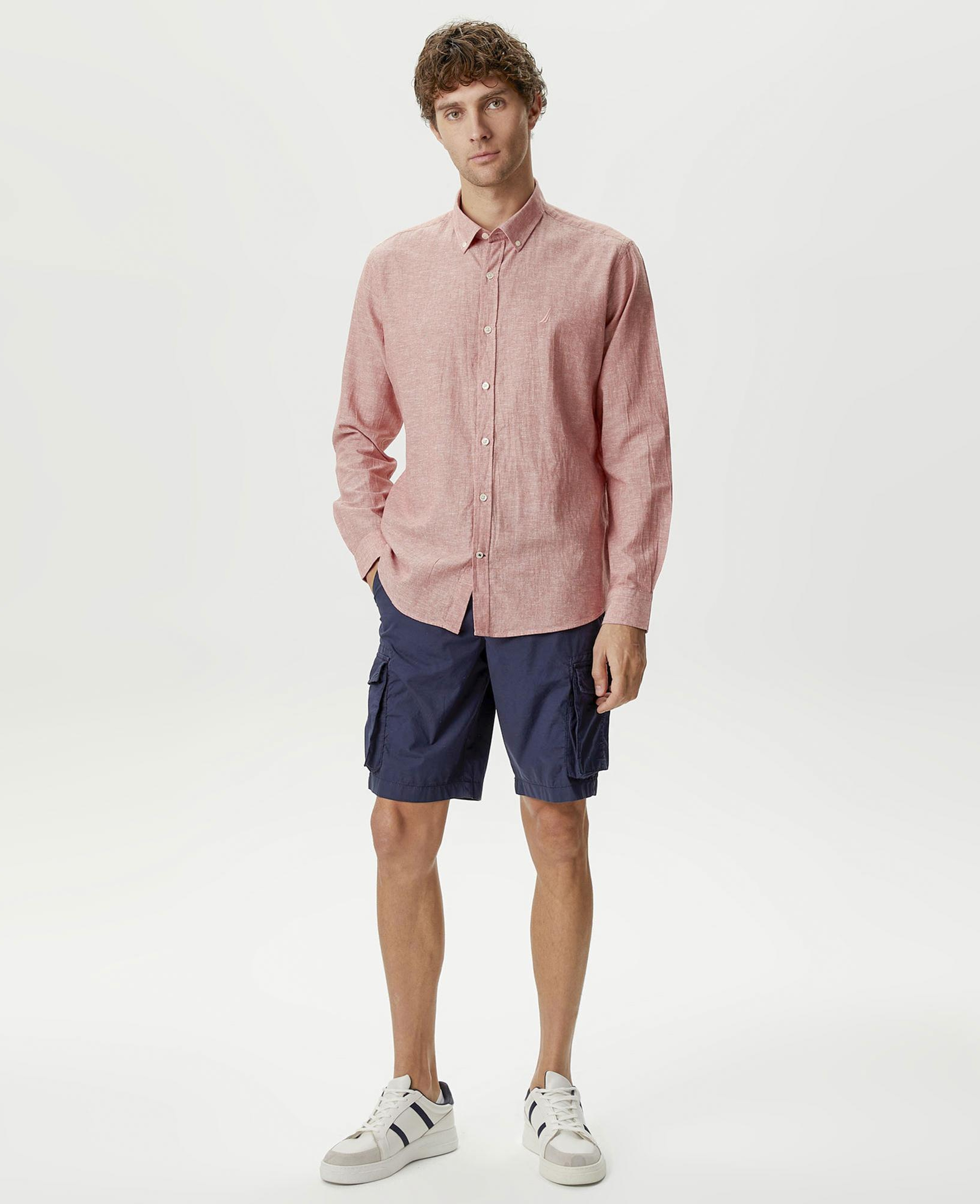 Nautica Erkek Bordo Slim Fit Uzun Kollu Keten Gömlek