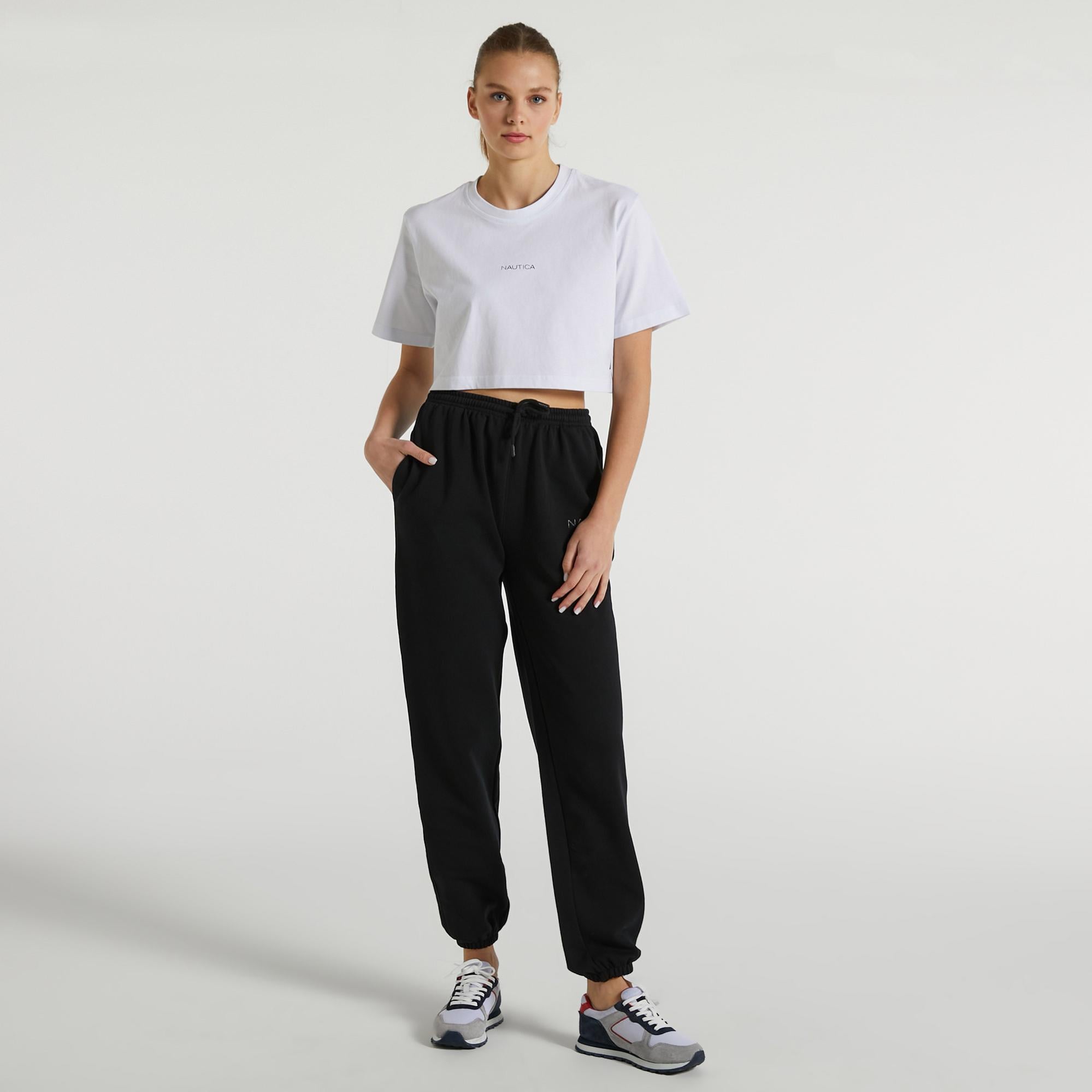 Nautica Kadın Beyaz Relaxed Fit Crop T-Shirt