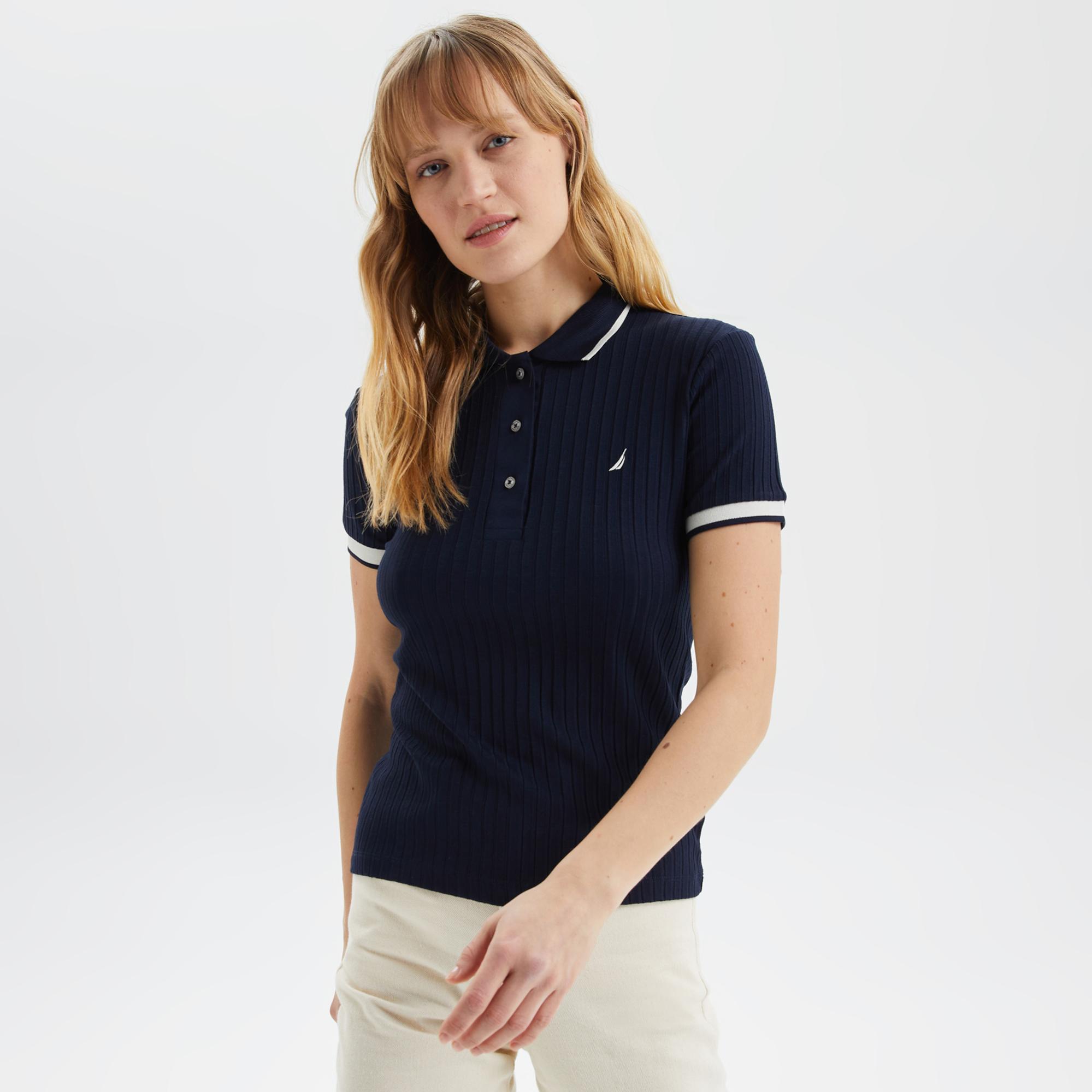 Nautica Kadın Lacivert Regular Fit Çizgili Polo