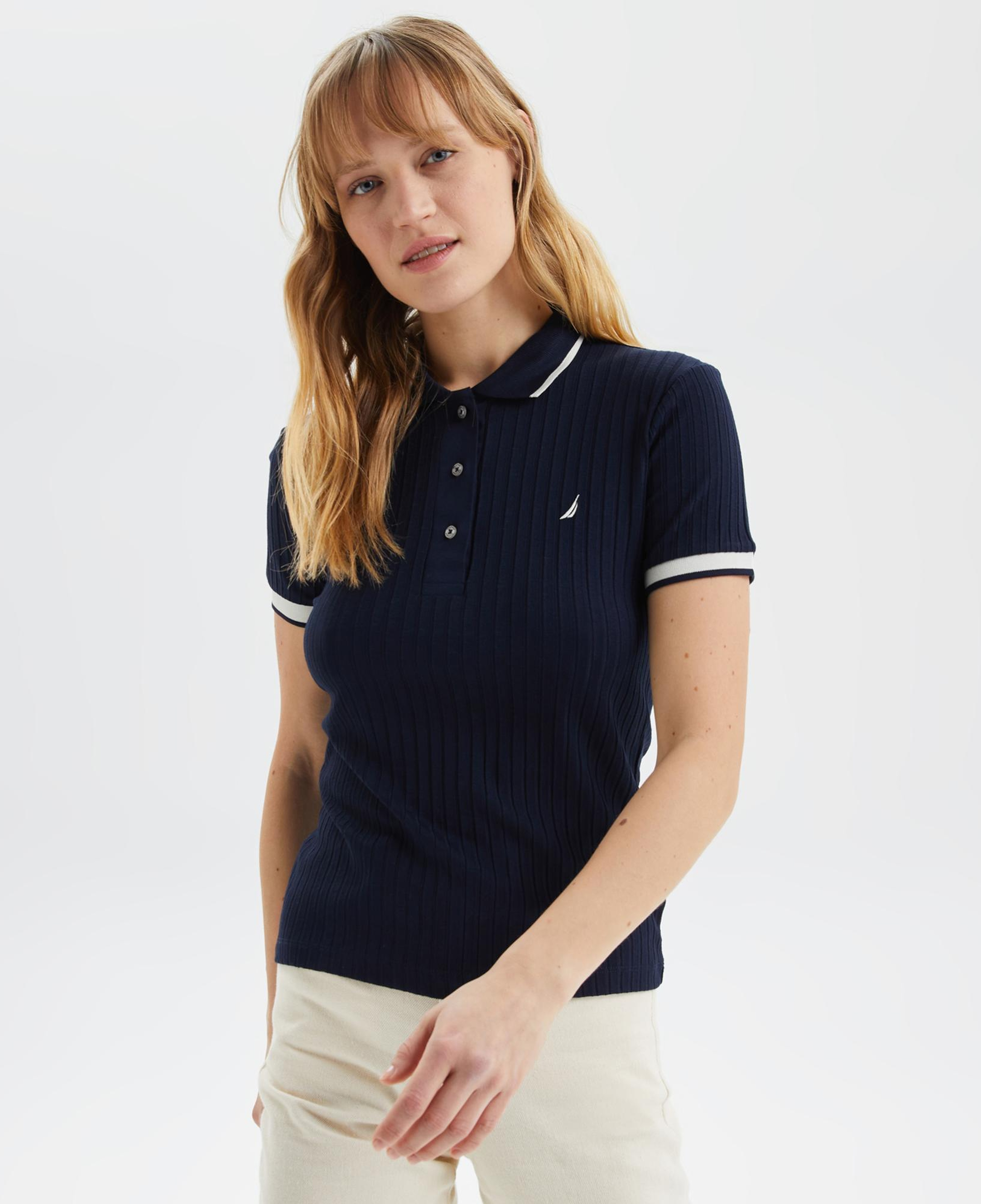 Nautica Kadın Lacivert Regular Fit Çizgili Polo
